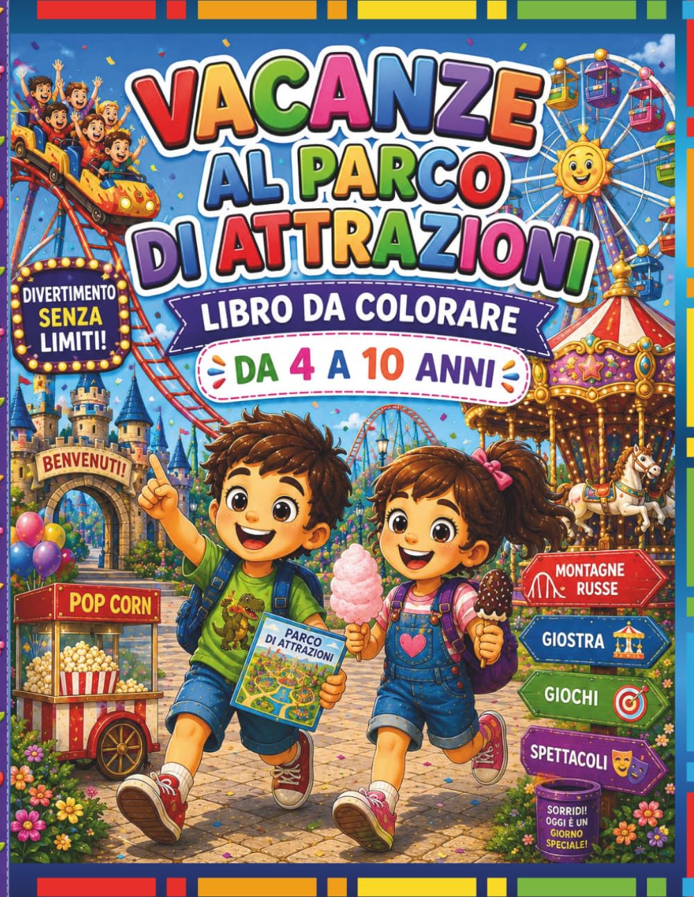 Vacanze al Parco di Attrazioni: libro da colorare