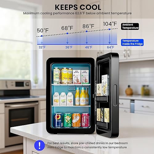 Miniatura 2 de Mini refrigerador de 22 L/30 latas para dormitorio, enfriador y calentador portátil de 12 V CC, mini refrigerador con frente de vidrio, para Negro