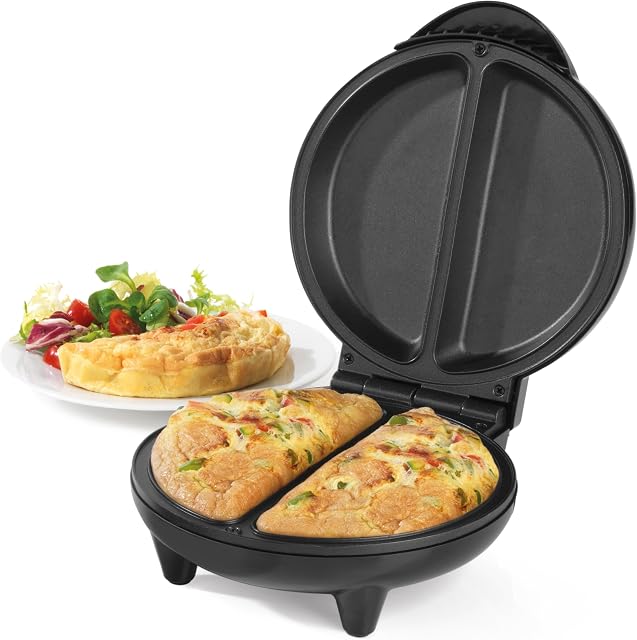 Salter EK2716 Non-Stick Omelette Maker, 750 W, Dual Plates, Easy Clean, Cook with Little to No Oil, 2-3 Minute Heat-Up Time, Perfect for Fluffy Omlettes, Pastries & Cakes, Black