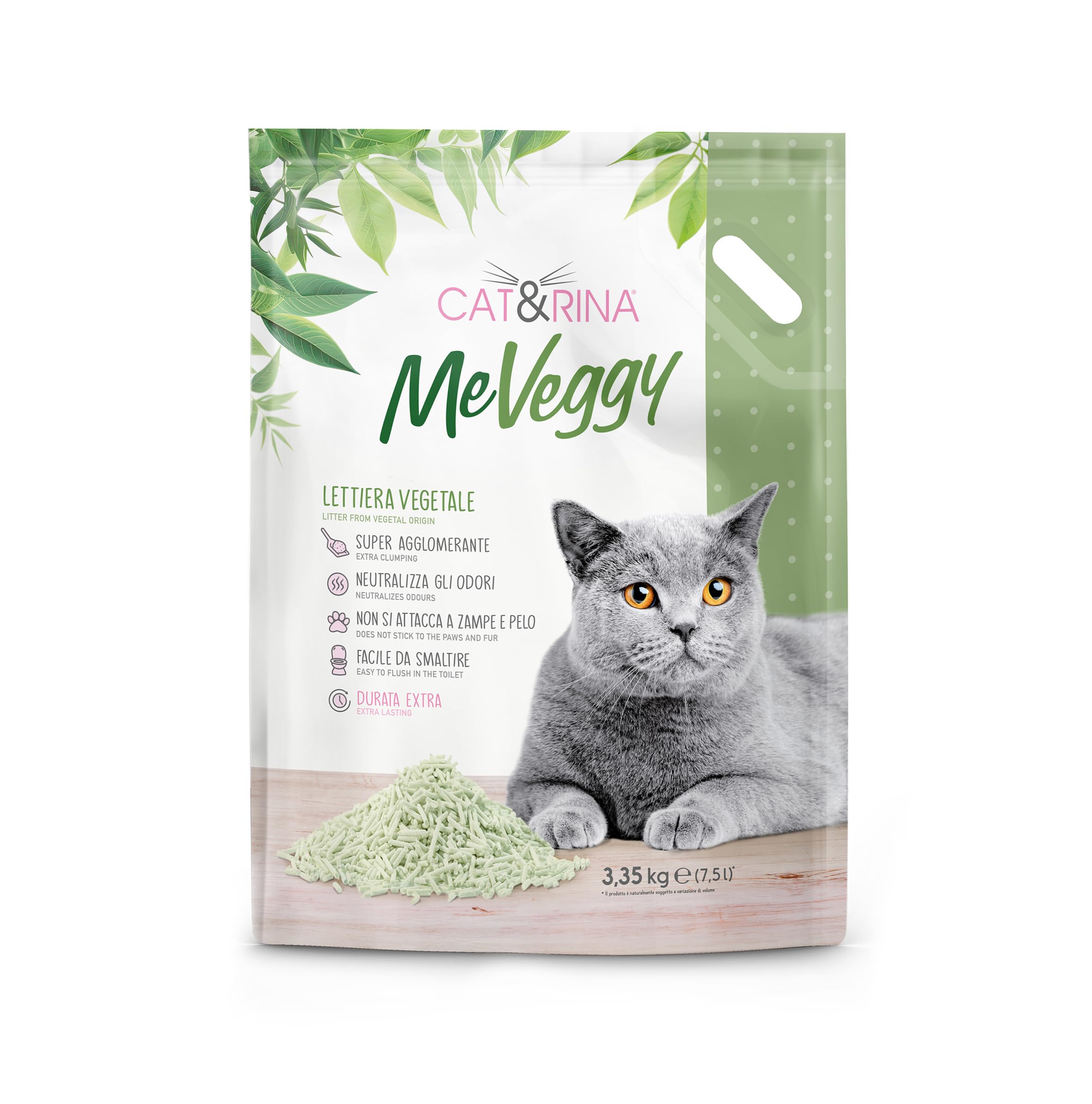 Cat&rina MeVeggy 7.5L Long Lasting Vegetable Cat Litter Tray - Natural Sand and Clumping, Disposable in Organic or Toilet - Neutralises Odors and Does Not Stick to Legs and Hair.