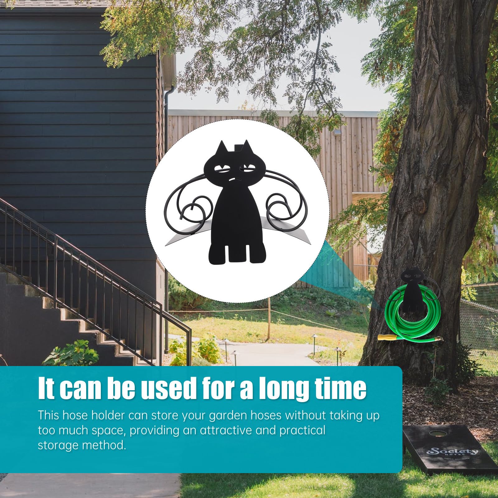 Homoyoyo Support de Tuyau D'arrosage Finition Soignée en Fer Noir Grosse Capacité et Design Créatif pour Rangement Extérieur Jardin