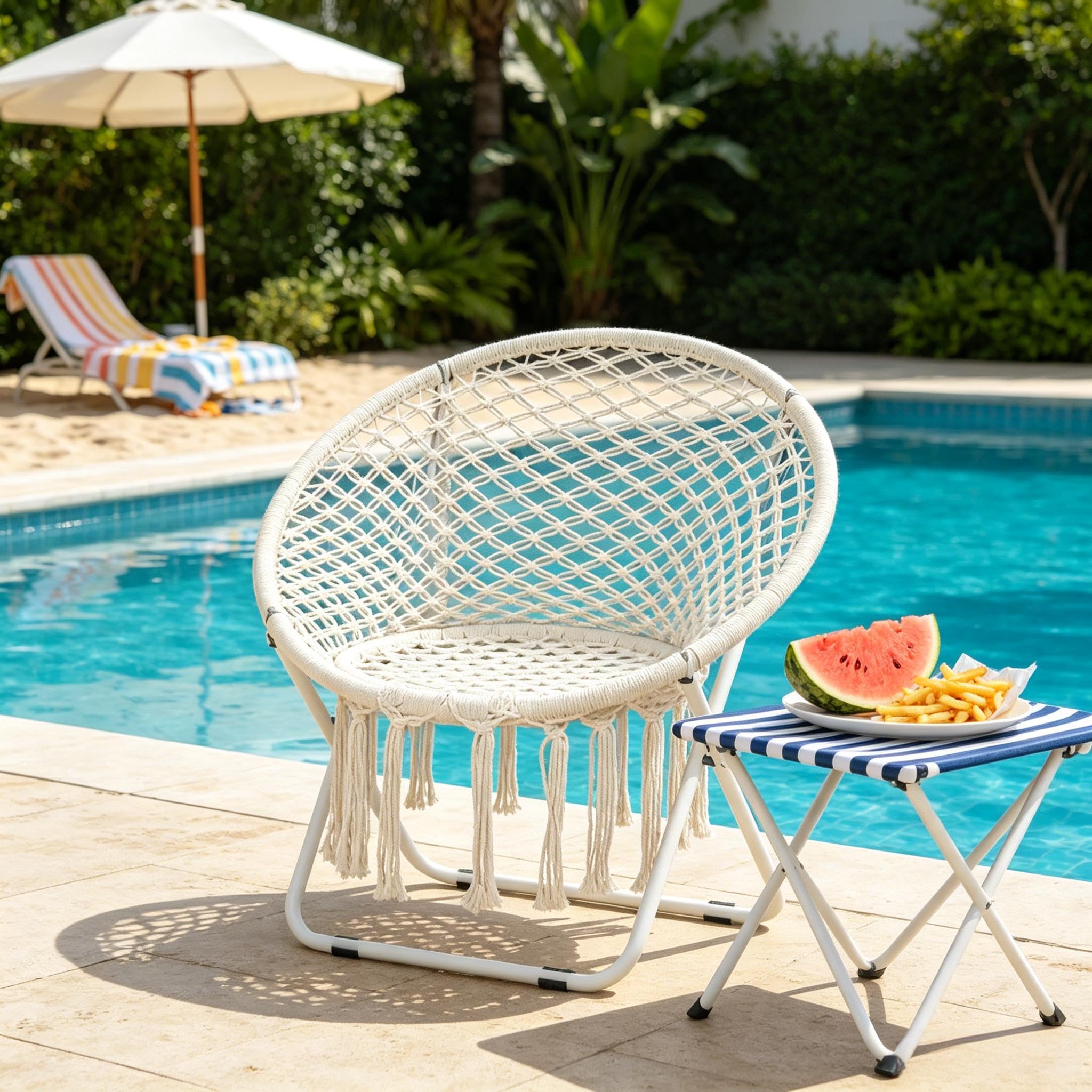 Fauteuil de jardin pliable beige vutizal en coton avec dossier haut