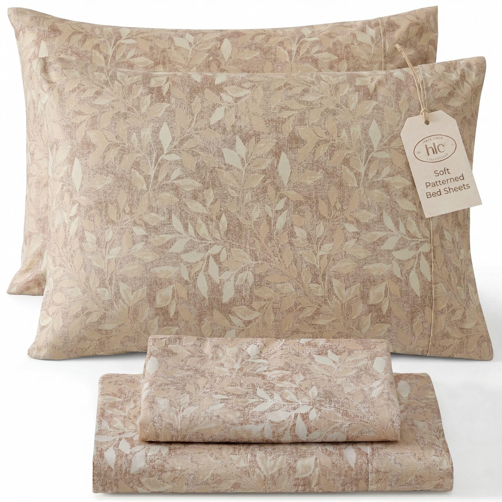 HLC.ME Leaves Printed Brown Taupe Tan Floral Sheets