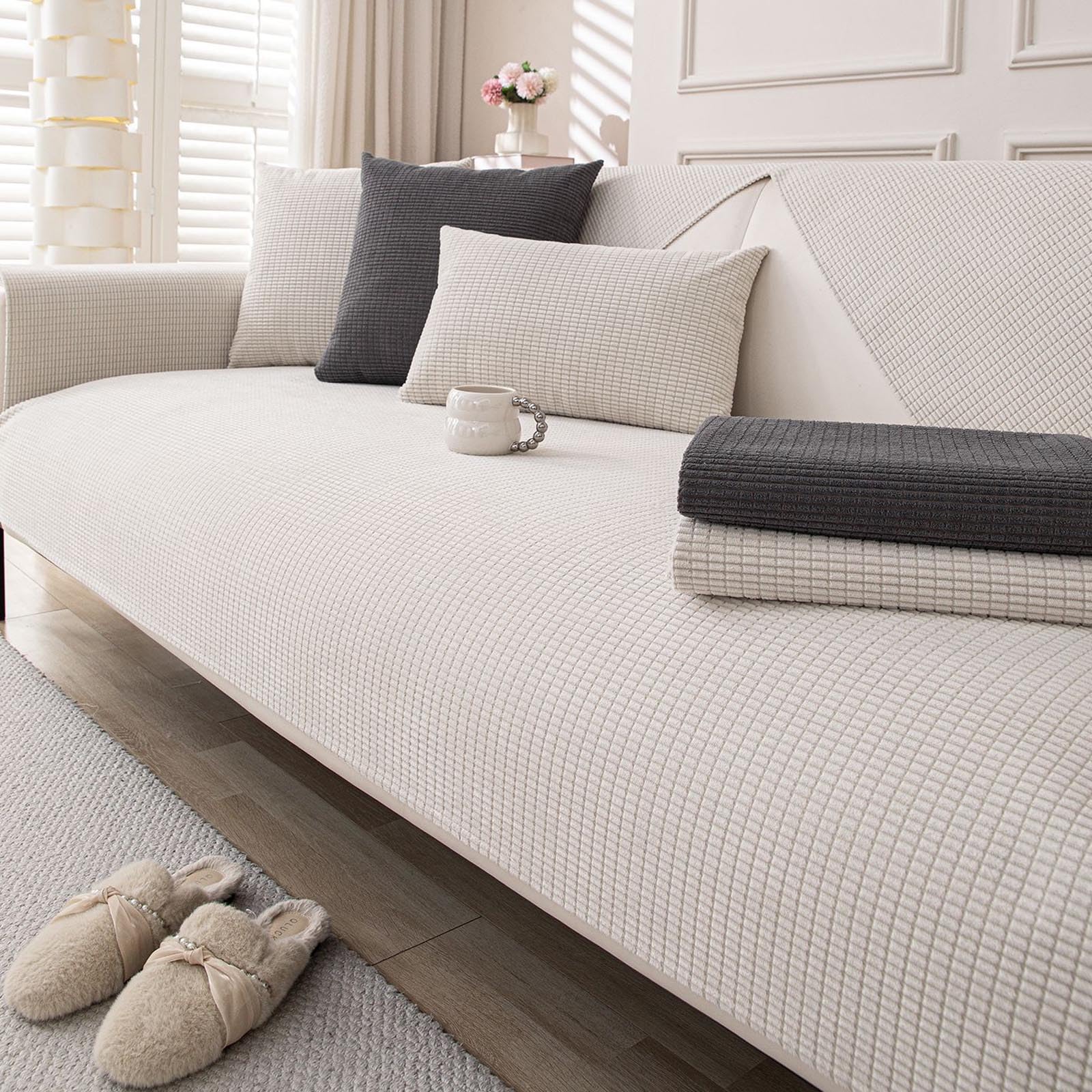 Housse de canapé d'angle d'une à quatre places et sa taie d'oreiller assortie pour salon