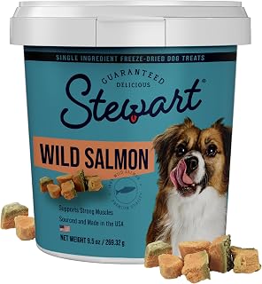 Stewart Freeze-Dried Wild Salmon Dog Treats, 9.5oz Tub, 100% Single Ingredient, Grain-Free High-Protein Training Treats & Meal Topper