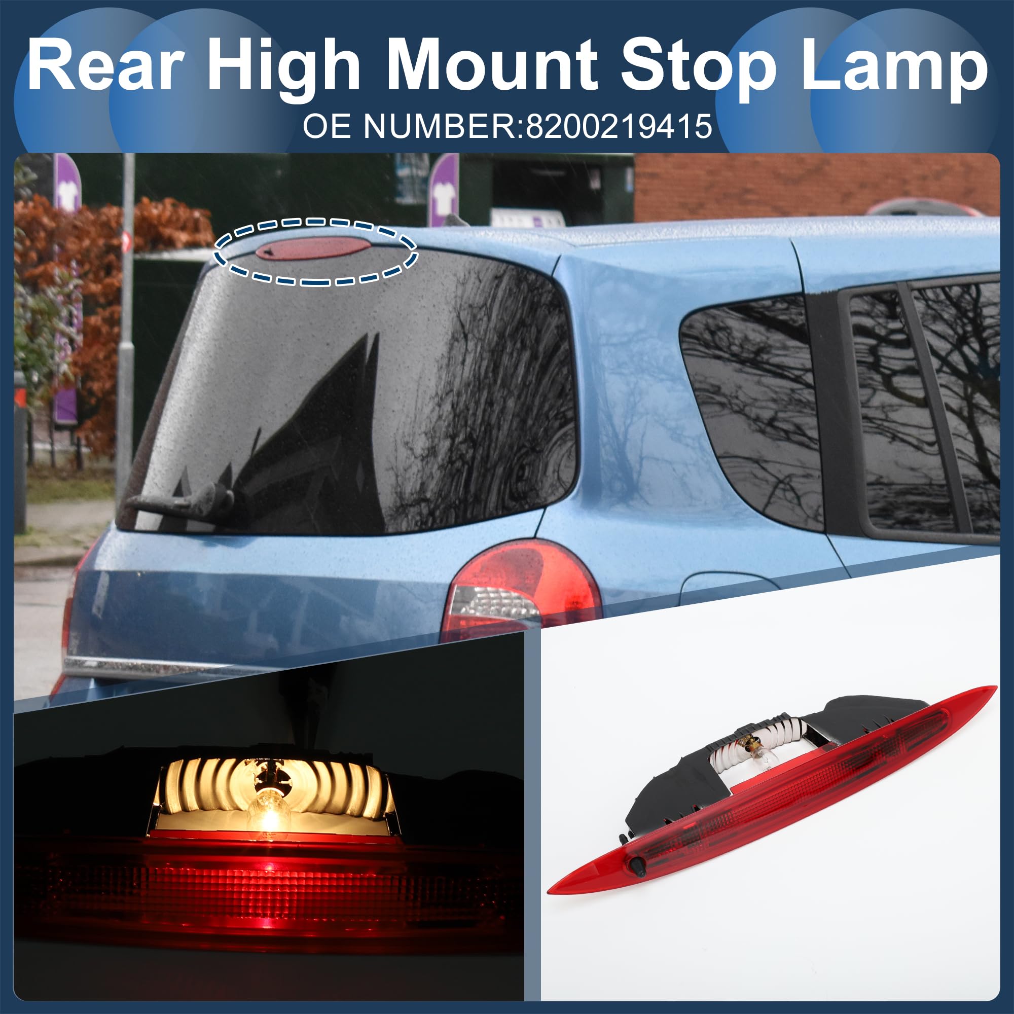 Feu Stop LED 3ème Central Pour Renault Modus 2004-2012 1pc | Couleur Rouge, Matériau ABS, Taille 35.5x3.7cm, 12V DC, IP67, 2 Broches, OE 8200219415