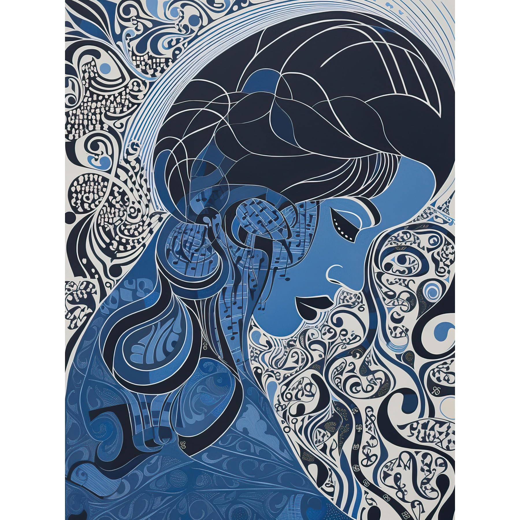Artery8 Melancholy in Blue Woman Modern Folk Art Portrait Large Wall Art Poster Print Thick Paper 18X24 Inch