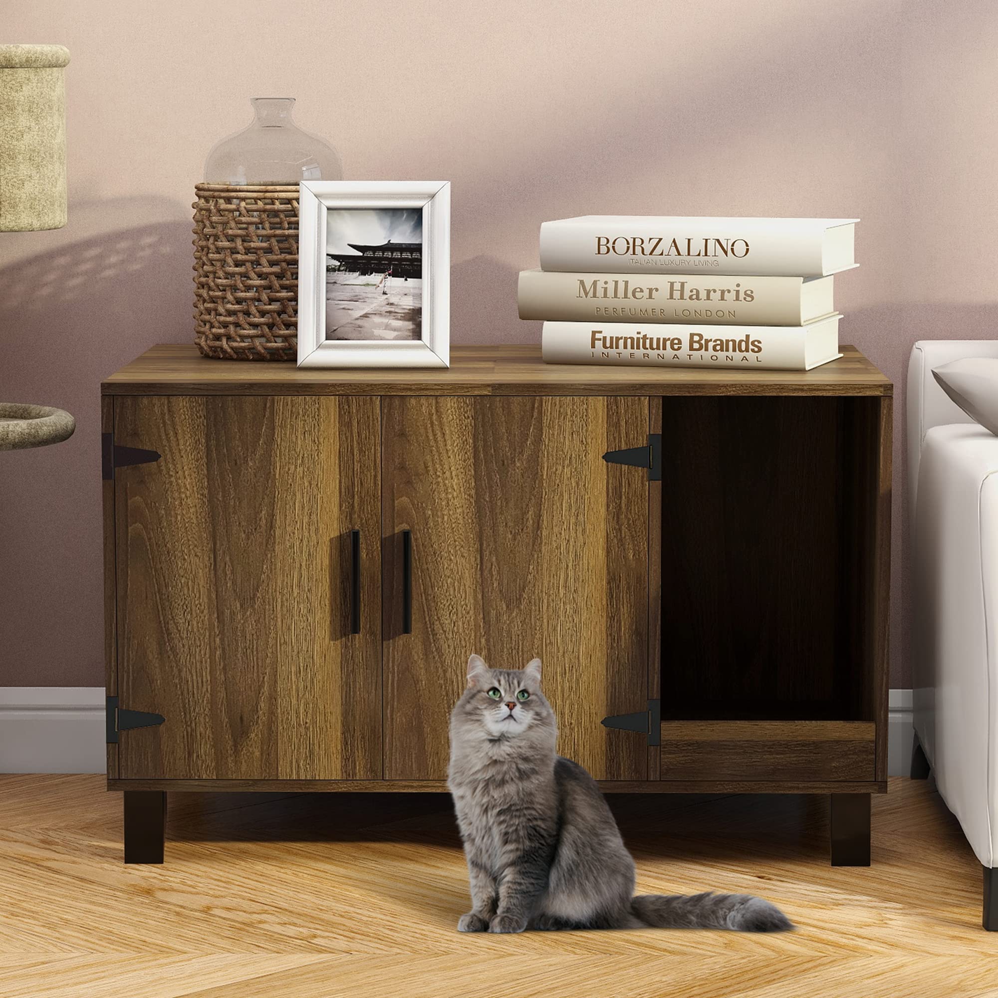 TaoHFE Litter Box Enclosure Cat Litter Box Furniture Hidden With Cat