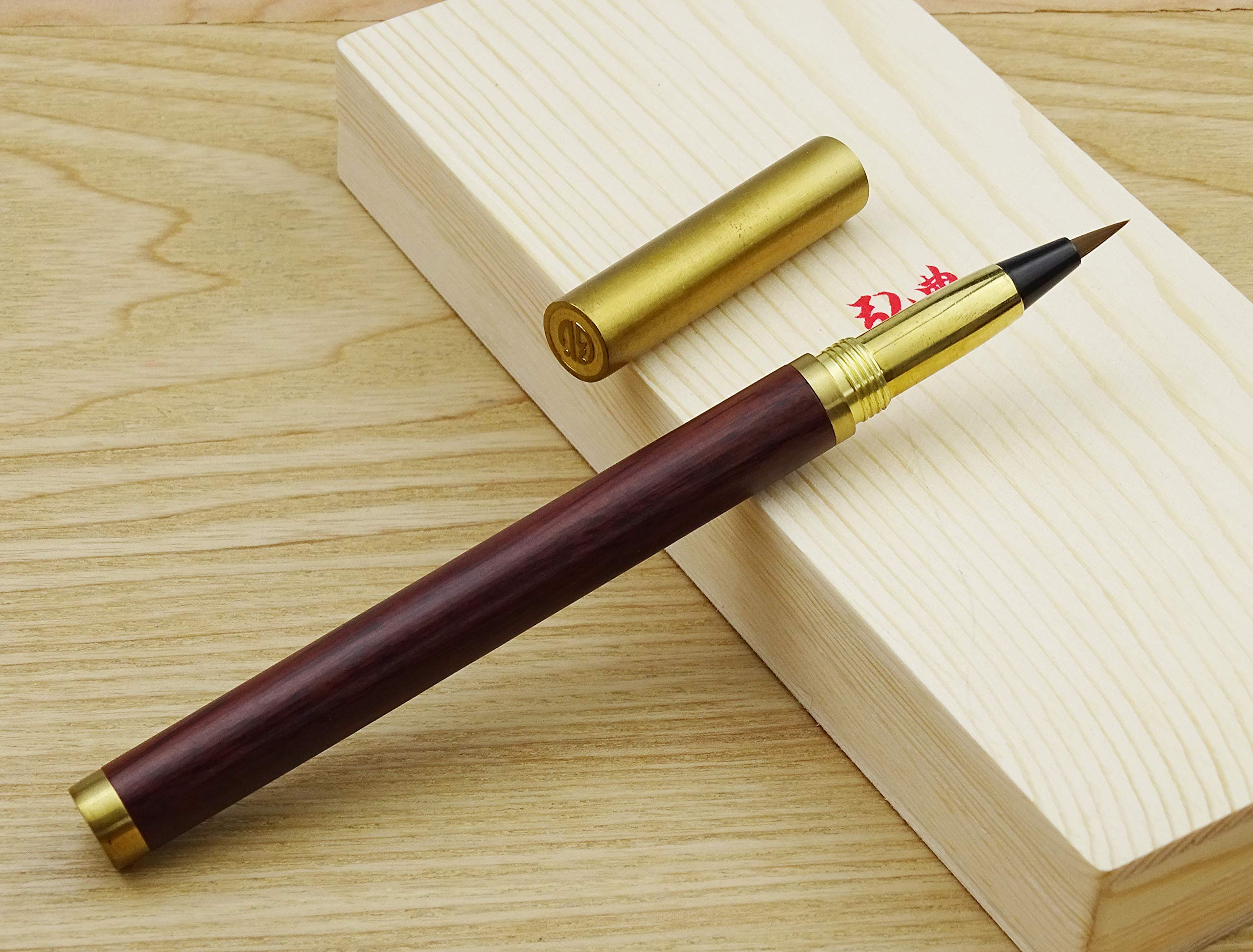 HongDian 1808 Stylo pinceau, fait à la main en bois de santal rouge naturel, convertisseur en laiton, calligraphie, écriture, art, coffret cadeau