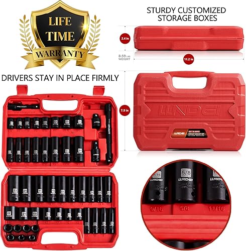 Miniatura 7 de LLNDEI Juego de llaves de vaso de 1/2 de 49 piezas y 48 piezas de 3/8