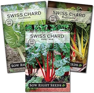 Sow Right Seeds - Swiss Chard Seed Collection for Planting - Includes Rainbow, Fordhook, Ruby Red - Non-GMO Heirloom Varieties - Perfect for a Vegetable Garden - Grow Your Own Leafy Greens