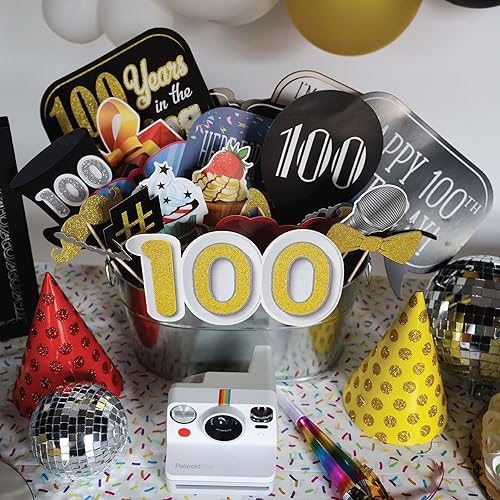 Miniatura 6 de Accesorios para cabina de fotos de cumpleaños número 100  31 piezas para selfies con letrero de 8 x 10 pulgadas, 45 almohadillas adhesivas, 35