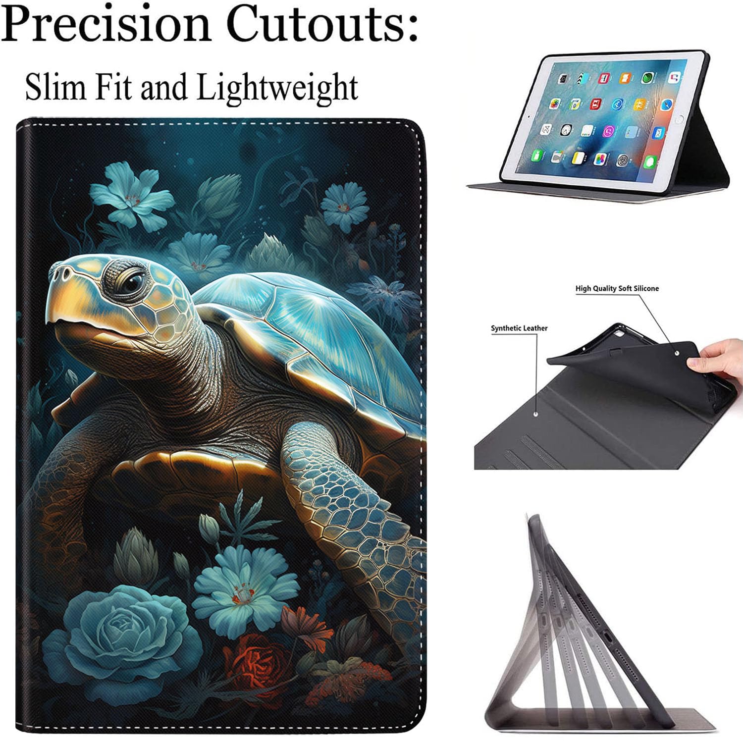 IPad 10.2 Case With Sea Turtle Design - Auto Sleep/Wake Cover For 7th/8th/9th Gen IPad