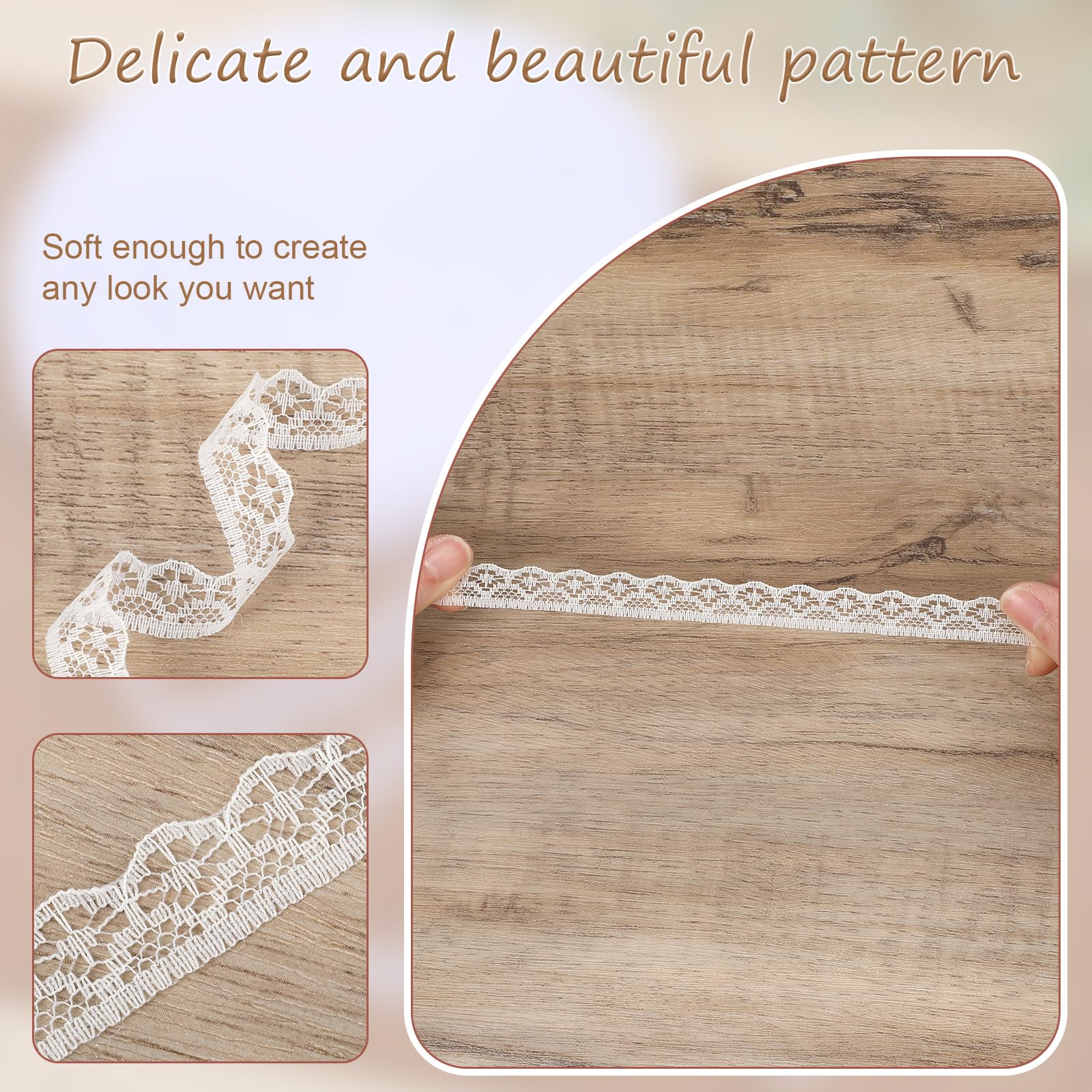 30 Yards Beige Lace Ribbon Roll 0.6 Inch Wide Sewing Lace Ribbon Flower Fabric Trim Sewing Crafts Lace for Wedding Decoration, Bouquet, and Gift Packaging