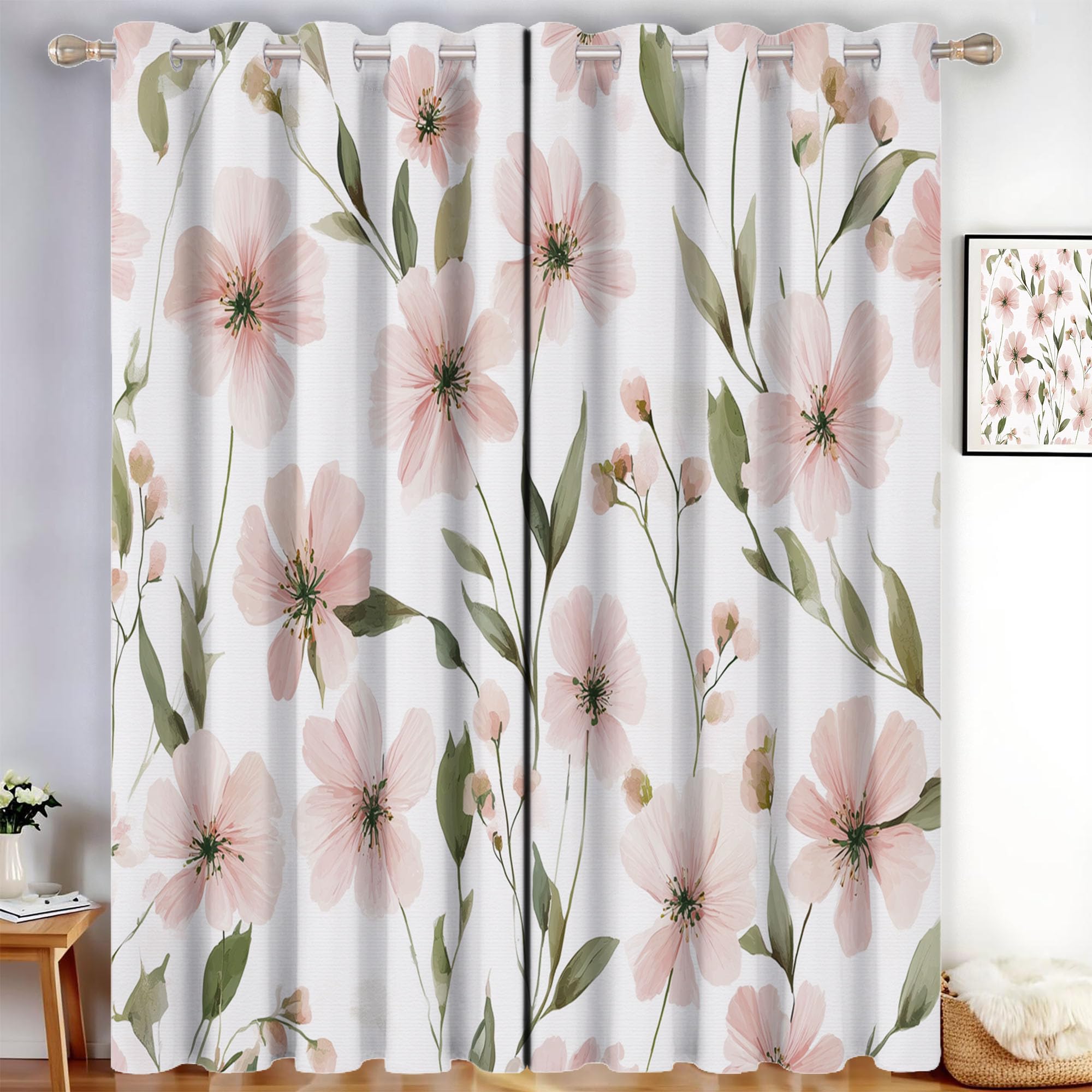 Rideau occultant aquarelle rose 110x215 cm isolant thermique pour salon