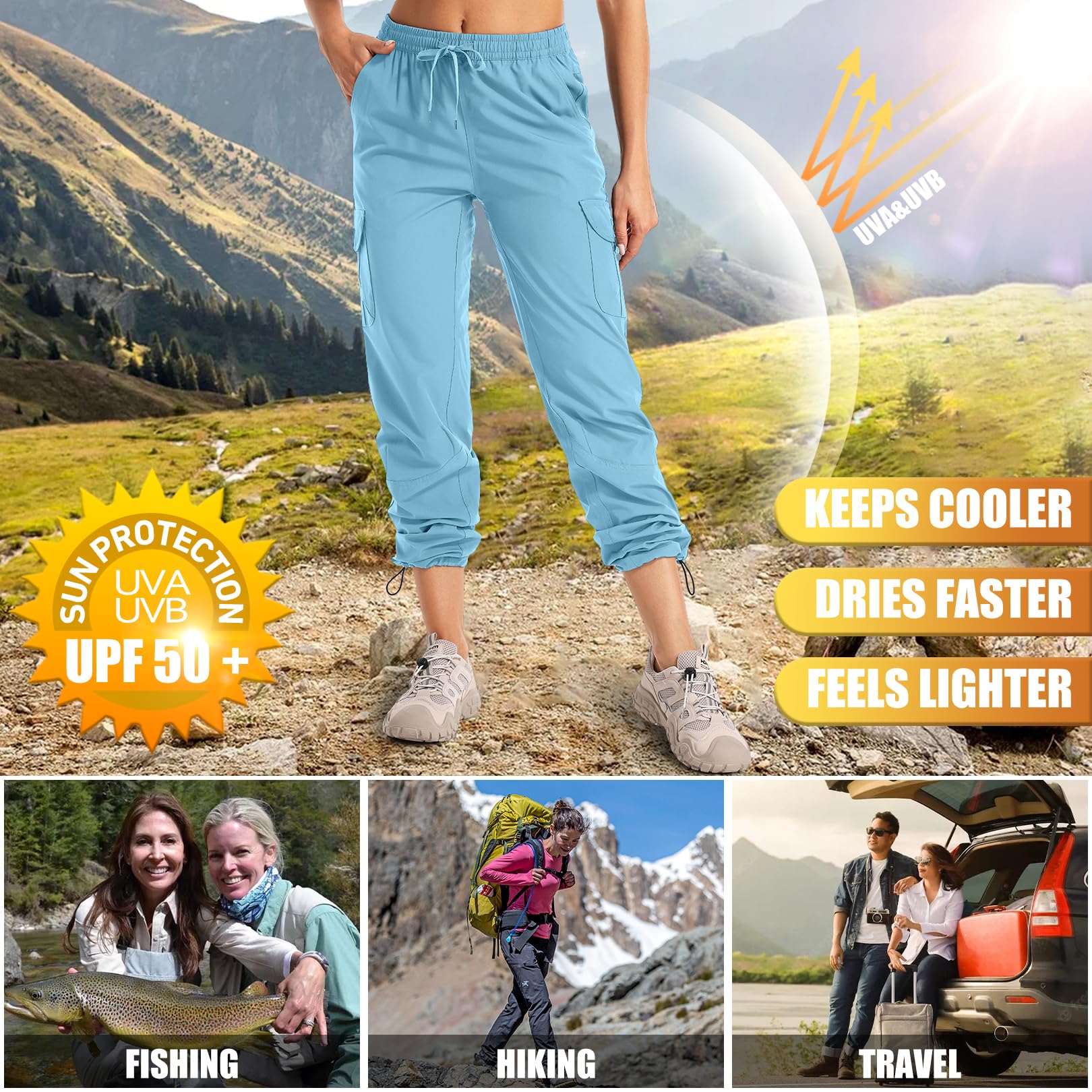 Pantalon Cargo Femme Randonnée Respirant Léger Séchage Rapide Trekking Golf Outdoor Anti-UV Chasse Fonctionnel
