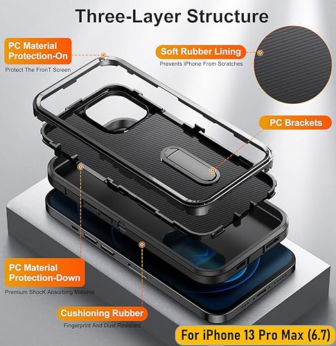 Miniatura 2 de ymxdmd La funda está especialmente diseñada para iPhone 13 Pro Max de 6.7 pulgadas, protección de cuerpo completo, resistente a los golpes, goma de