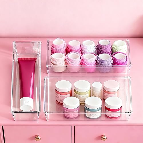 Miniatura 7 de Paquete de 26 bandejas organizadoras de cajones de plástico transparente grandes, separadores de acrílico para organización de cajones de cocina y