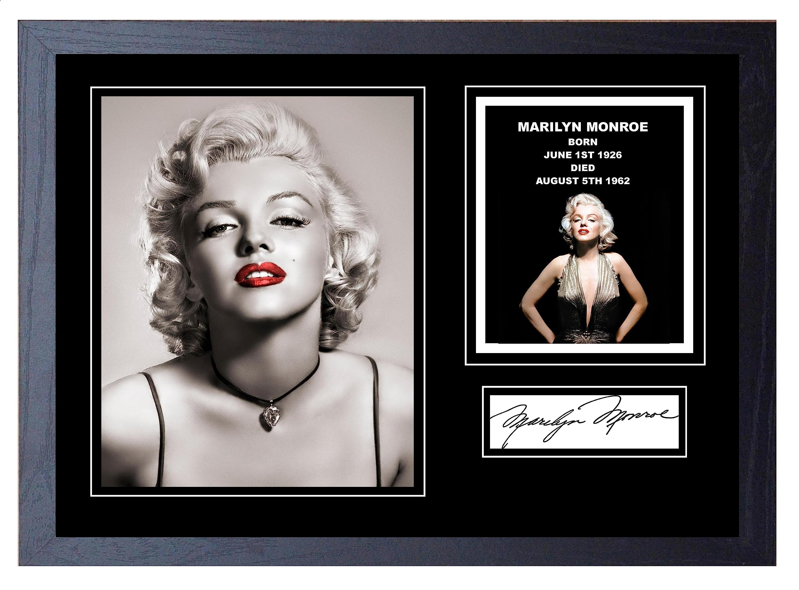 Signed By The Stars Black Stunning Quality Marilyn Monroe Signed/Autographed Print. (A4 Framed 34Cm X 24Cm)