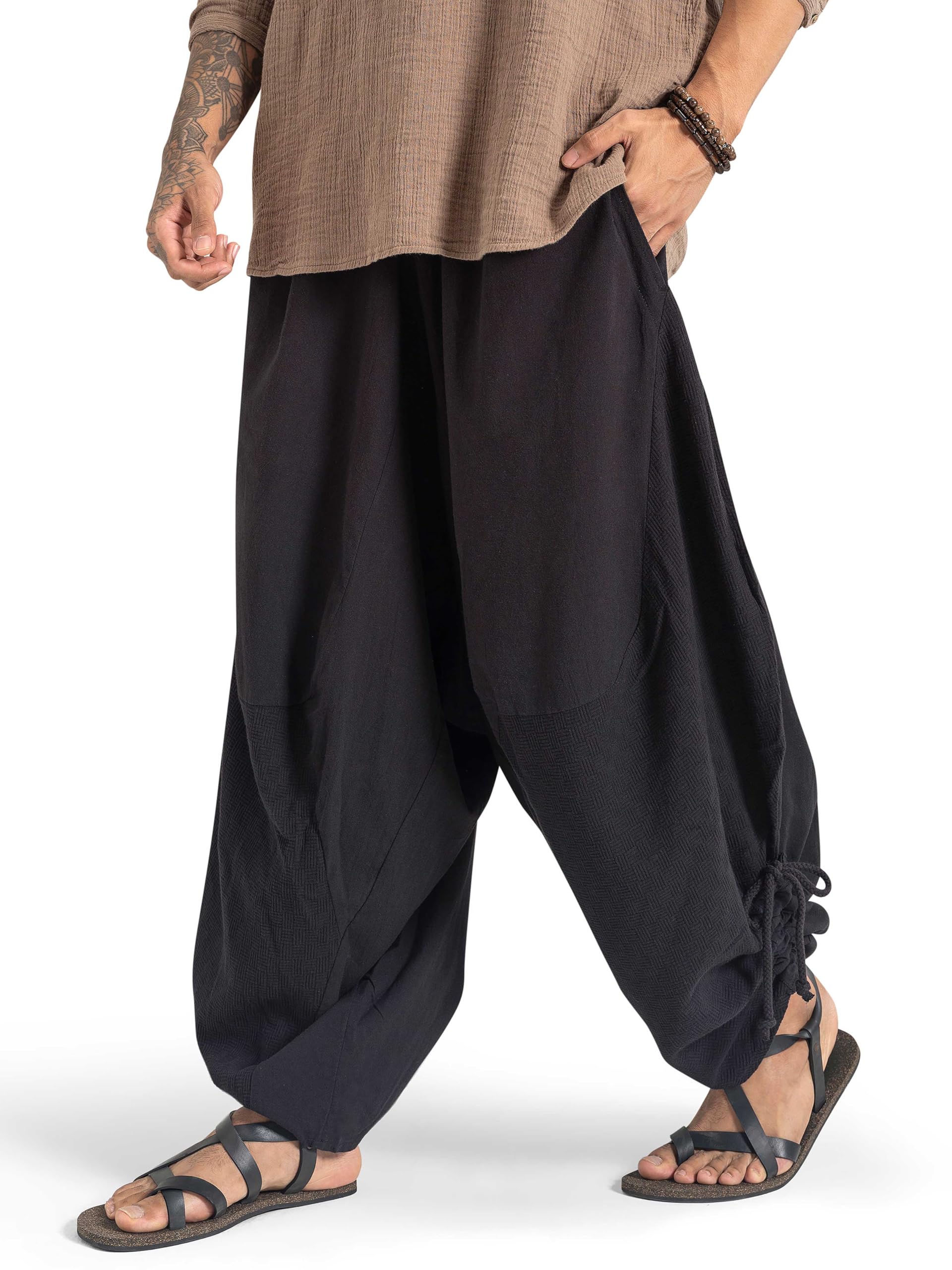 The Veshti Company Men’s Cotton Bali Harem Pants – Relaxed Fit Yoga Lounge – Casual Summer Beach Trousers-picture-22