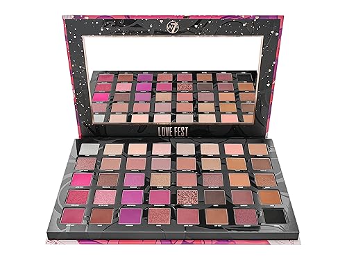 W7 Love Fest - Paleta de pigmentos prensados - 40 colores divertidos para fiestas con mate, brillante, purpurina, maquillaje audaz impecable de