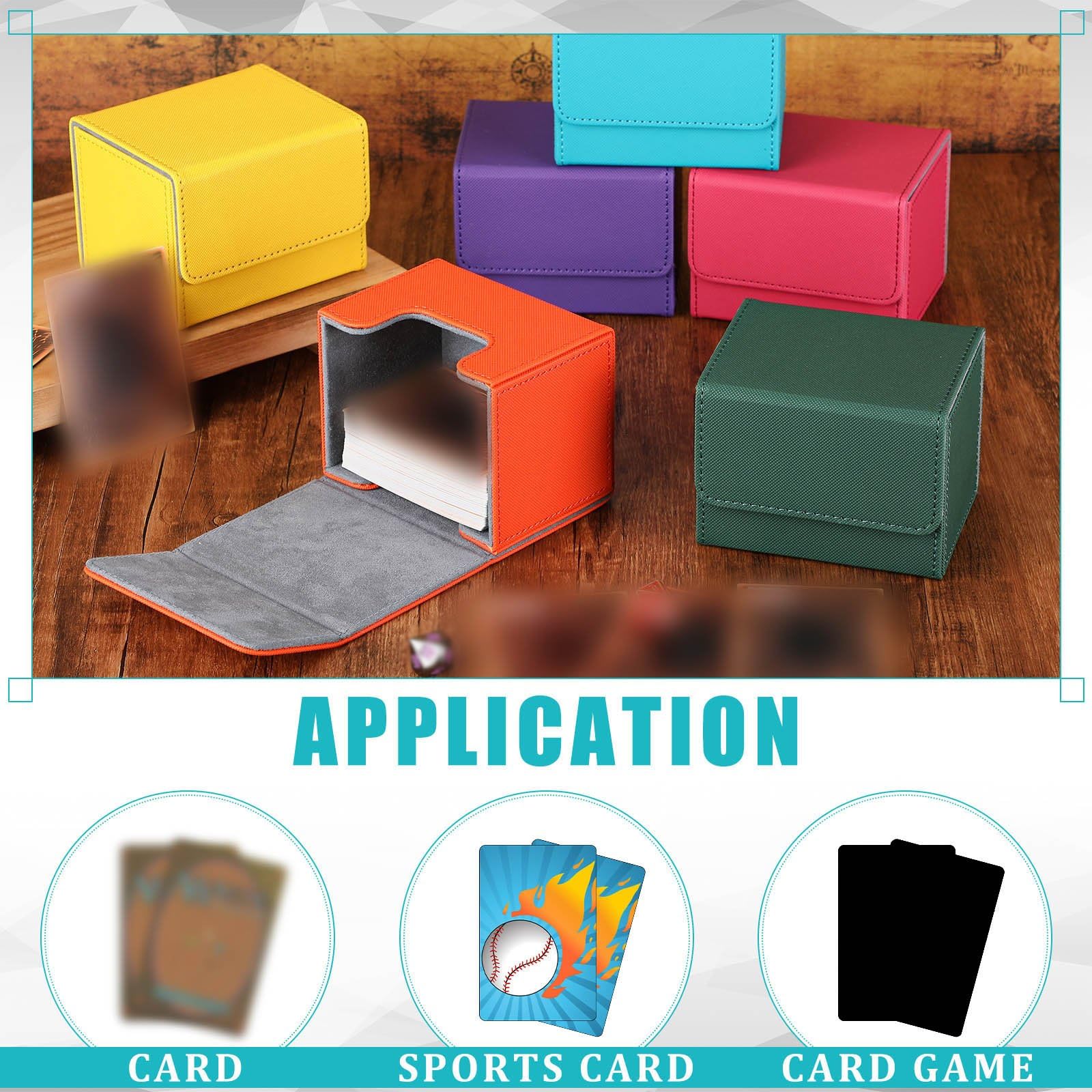Yookeer Paquete de 6 fundas de cuero para barajas, más de 100 cartas, caja magnética de almacenamiento de cartas para más de 100 cartas compatibles con Tcg (rosa, naranja, azul, amarillo, verde