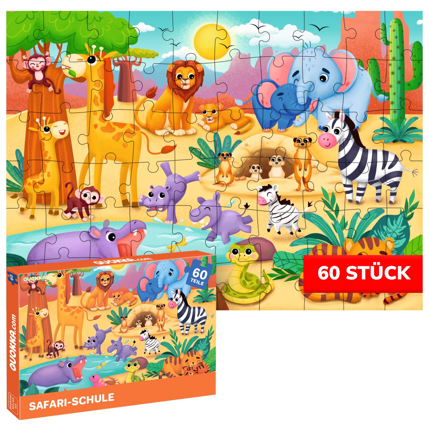 QUOKKA Puzzles Für 3- Bis 4-Jährige – 60-Teilige Puzzles Für Kinder Von 5 Bis 6 Jahren – Kinderpuzzles Mit Afrikanischen Tieren – Lernspiel Für Vorschulkinder – Geschenkidee Für Jungen Und Mädchen