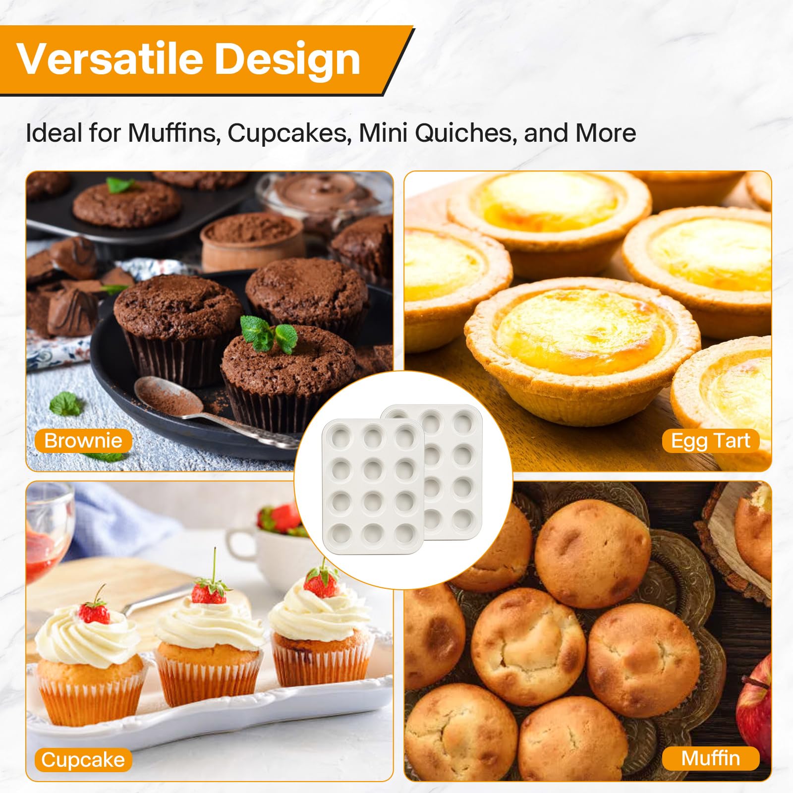 Paquete de 2 moldes para magdalenas para hornear saludables, molde antiadherente para magdalenas de 12 tazas, duradero y fácil de limpiar, perfecto para cupcakes, magdalenas (beige) 3