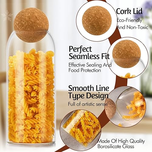 Miniatura 5 de 3 tarros de vidrio con bola redonda de corcho, botellas de vidrio transparente de corcho con recipientes de vidrio de corcho para alimentos, café,