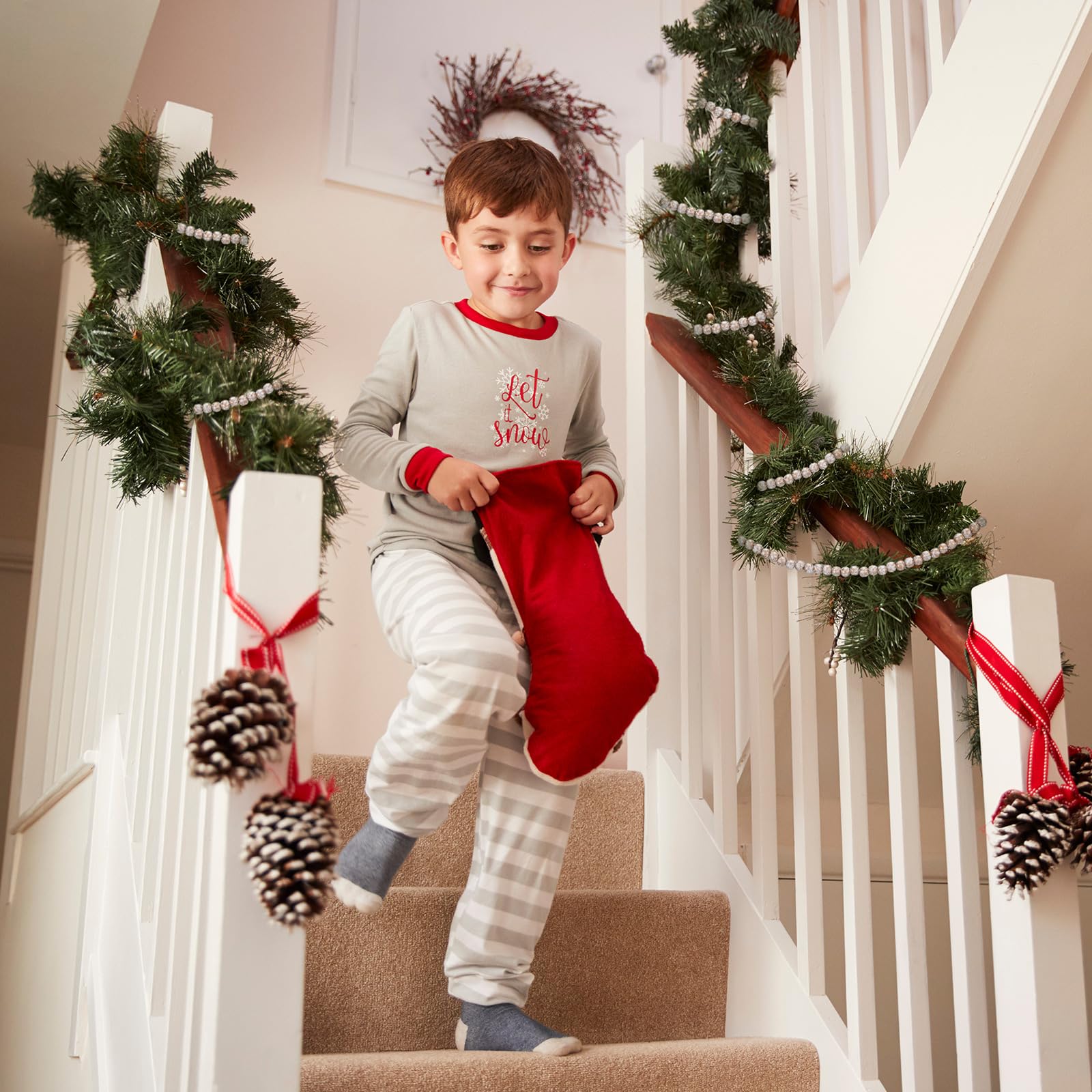 Hicarer Guirlande de perles de Noël en bois pour sapin de Noël - 3,7 m - Blanc doré