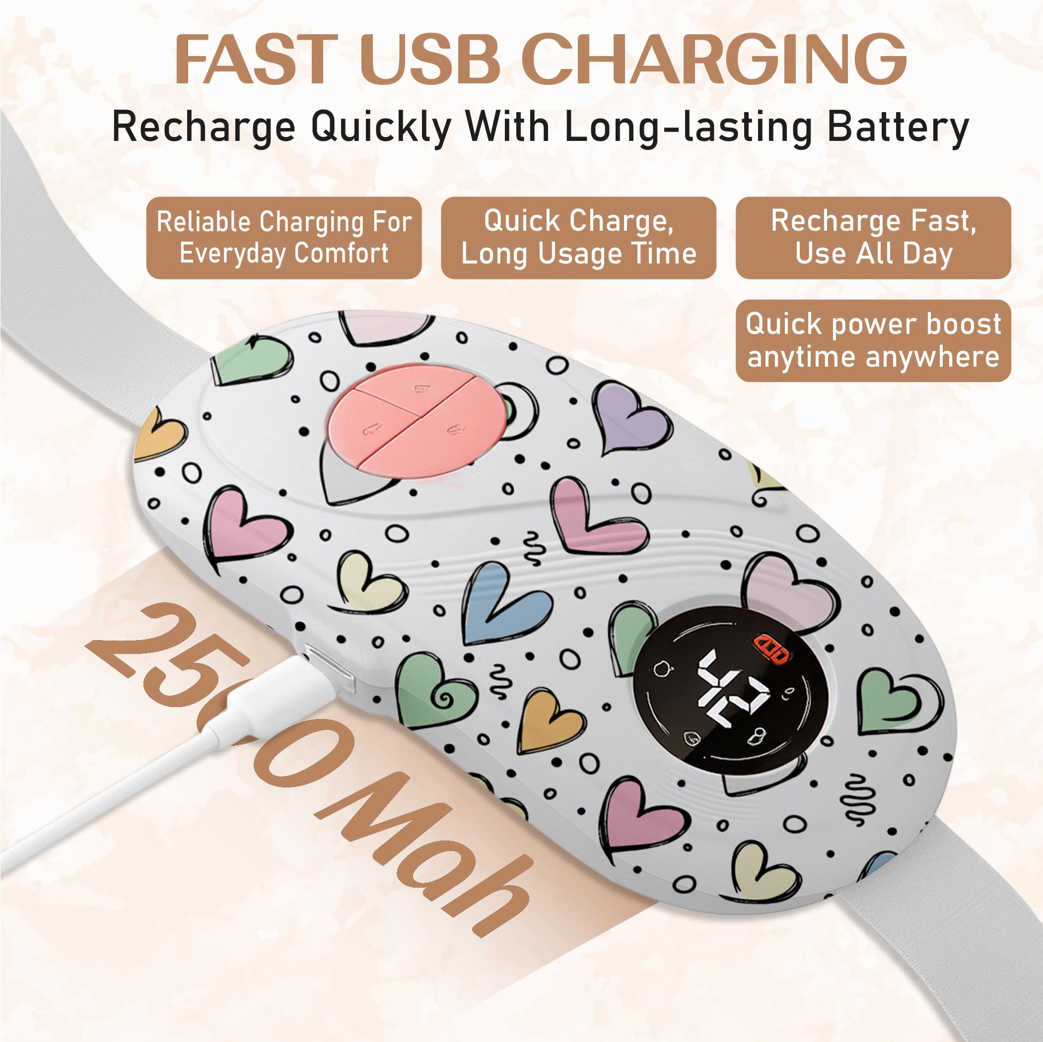 BRONTIX Period Cramp Relief Massager for Women | Portable Cordless Menstrual Pain Relief Heating Pad with 6 Heat & Massage Modes | Electric Periods Cramp Massager | Perfect Gifts for Woman 4