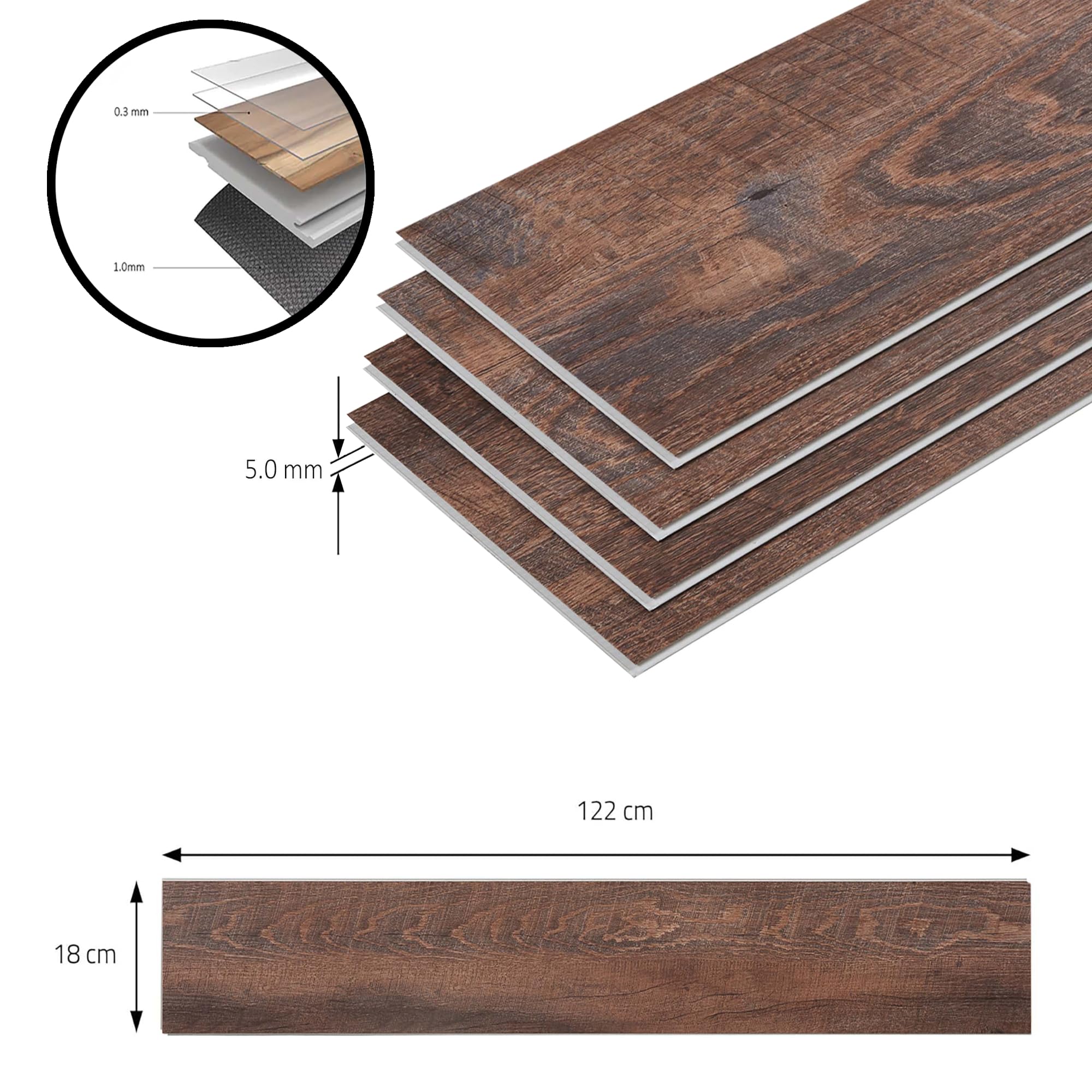 NEU.HOLZ Suelo de Vinilo Okapirg Sistema de Click Suelo Laminado 80 Baldosas de Vinilo para Baño Cocina Grosor 5mm 17,5 m² Antideslizantes Resistentes al Agua SPC 122x18cm - Roble Rústico