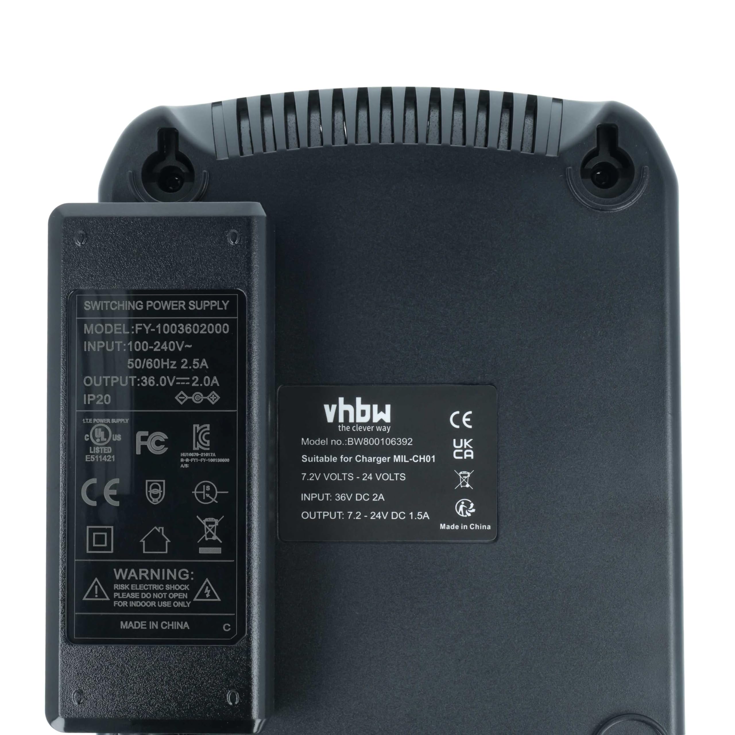 vhbw Cargador Compatible con AEG/Milwaukee PES 7.2T, PBS 3000, MX9.6 Herramientas Ni-CD, NiMH, Li-Ion - batería, 120 W