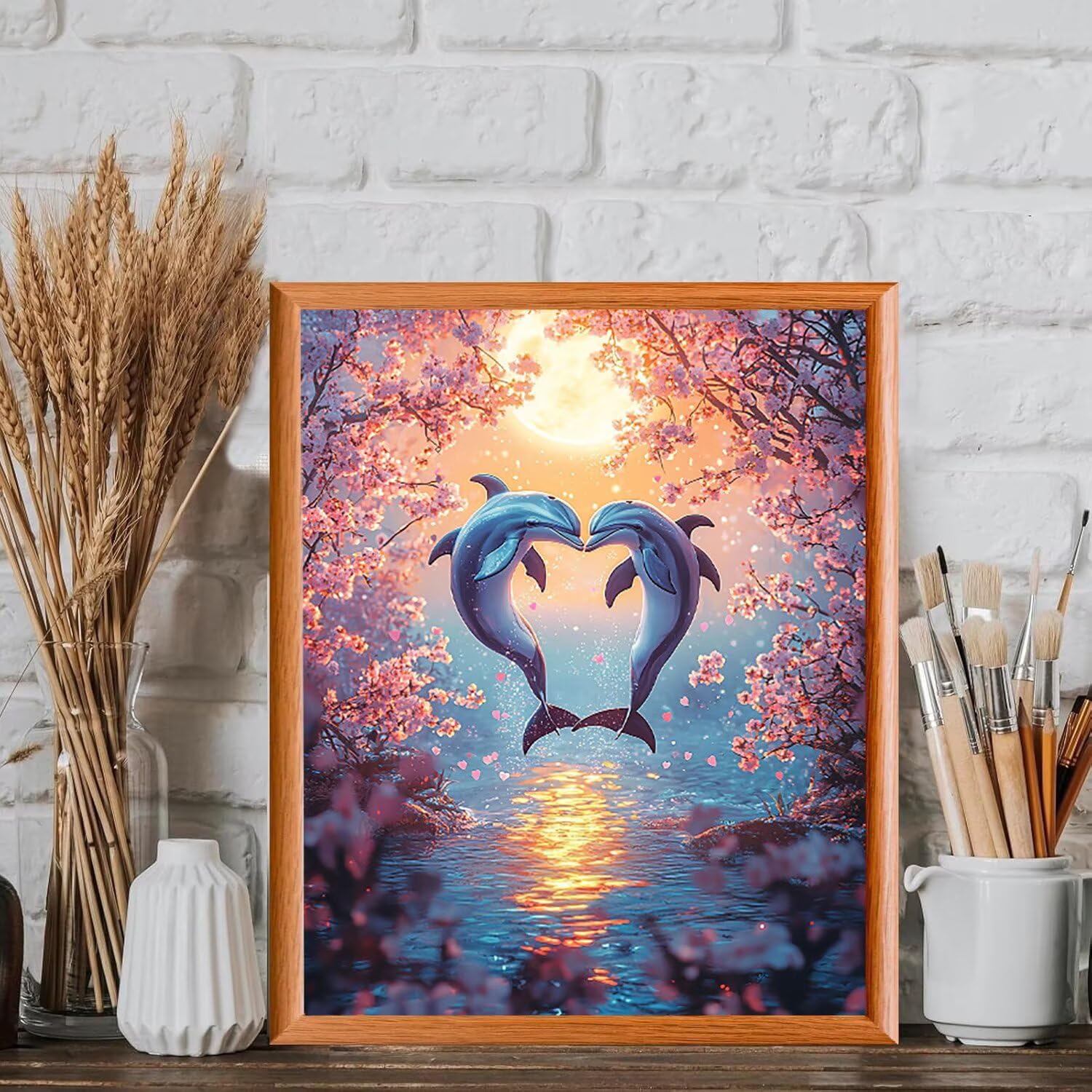 Dipingere con i Numeri Adulti Ciliegio giapponese e delfino, 60x80cm s-1069