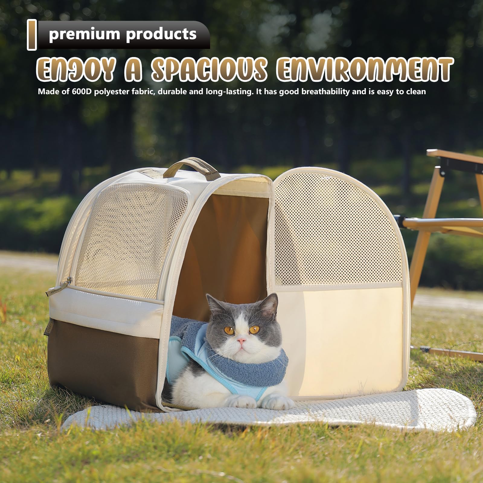 Katzenrucksack, Katzentransporttasche, Hunderucksack Faltbar mit Grossem Netzfenster Leichte, 600d Verschleißfestes Oxford-Gewebe, Fuer Kleine Hunde Und Katzen, 30 X 27 X 41,5cm (0-7,5kg)
