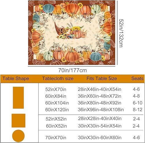 Miniatura 4 de Mantel rectangular de Acción de Gracias de 52 x 70 pulgadas, mantel rectangular de calabazas para el hogar, mantel rectangular resistente al agua