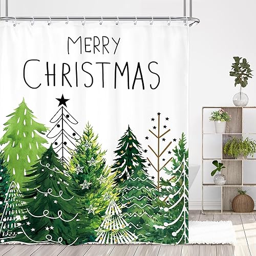 Miniatura 4 de Cortina de ducha con árbol de Navidad, 60 pulgadas de ancho x 72 pulgadas de largo, juego de accesorios de decoración de poliéster impermeable con