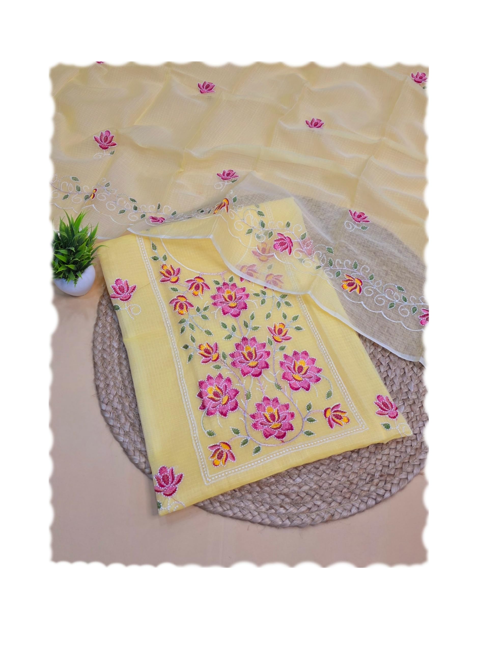 sunehridoria Women's Kota Doria Suit With Designer Embroidery Cotton Blend Fabric 2.5 Meter Top And 2.5 Meter Dupatta Only No Bottom [-picture-33