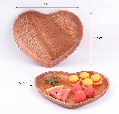 Miniatura 3 de VieWood Juego de 2 platos de madera con forma de corazón, platos clásicos irrompibles, fáciles de limpiar y ligeros para platos, aperitivos, postres