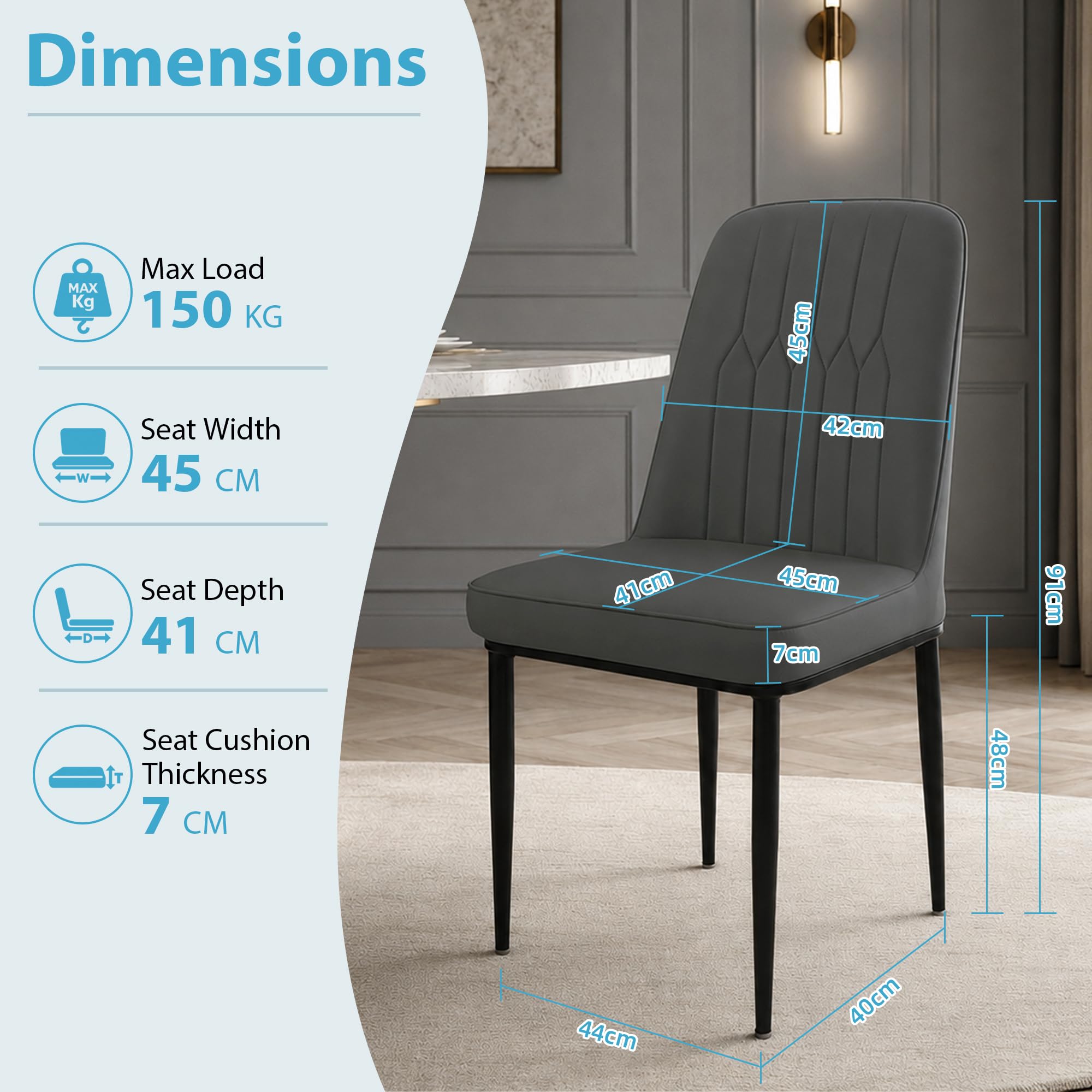 Durrafy Set di 6 Sedie da Pranzo,Sedie Imbottite Moderne in Ecopelle, Sedie con Robuste Gambe in Metallo, Adatte per sala da Pranzo, Cucina e Soggiorno, Grigio