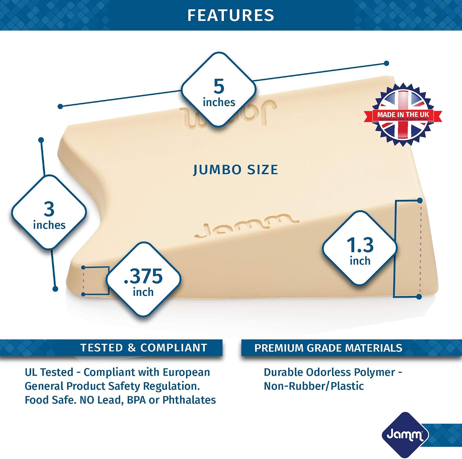 Jamm Jumbo Door Stopper | Door Stop Wedge Holds Doors Open in Both Directions | Premium Non Rubber Non Slip Hardware | Honey Beige - 2 Pack
