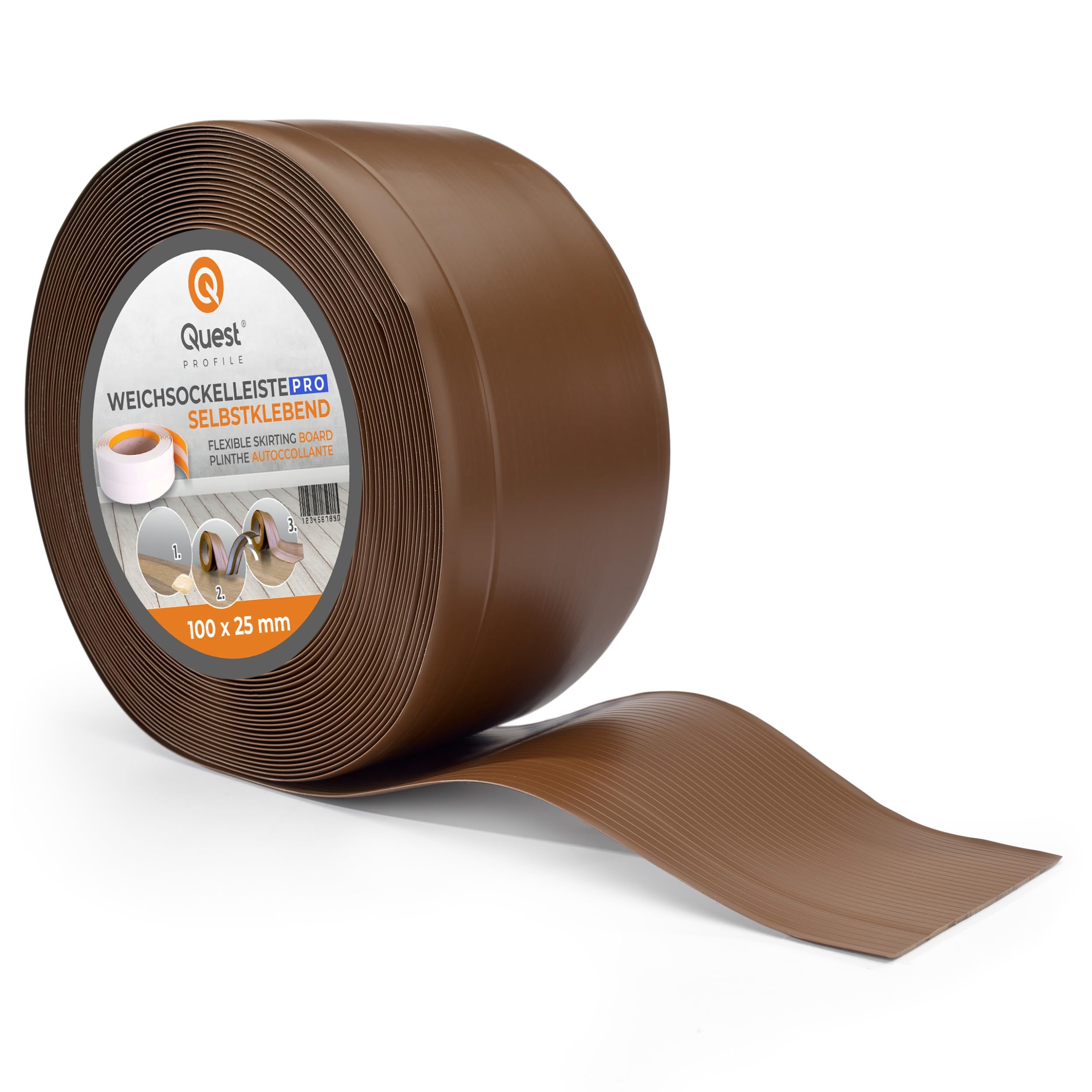 Quest Rodapié Flexible PVC 100x25 mm - Marrón, 10 m