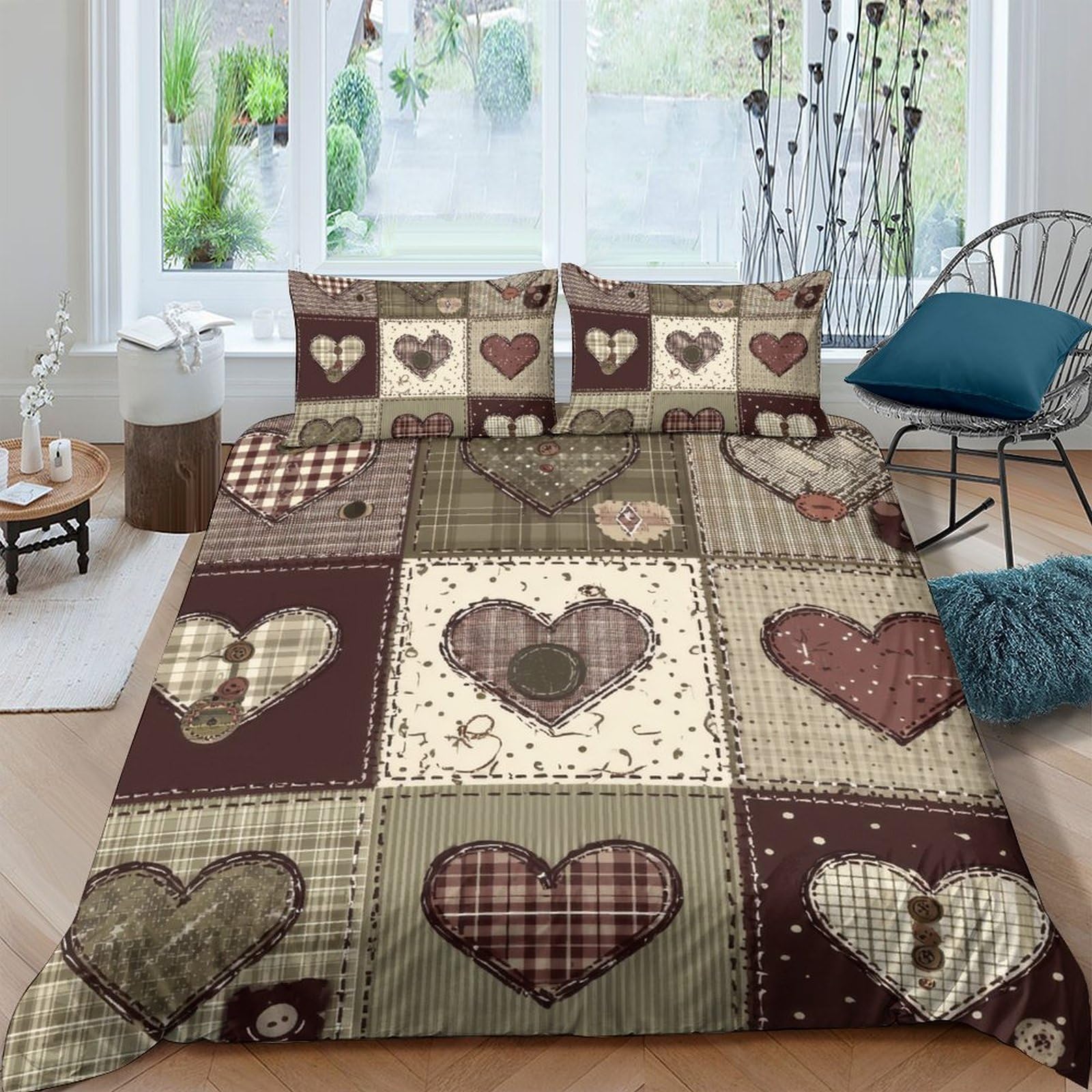 Ctjqhvkz Style-7 3D Printed Patchwork Heart Fitted Sheet Microfiber Soft Brown Beige Bed Cover For Bedroom Dorm Mattress Protection Single（135X200cm）
