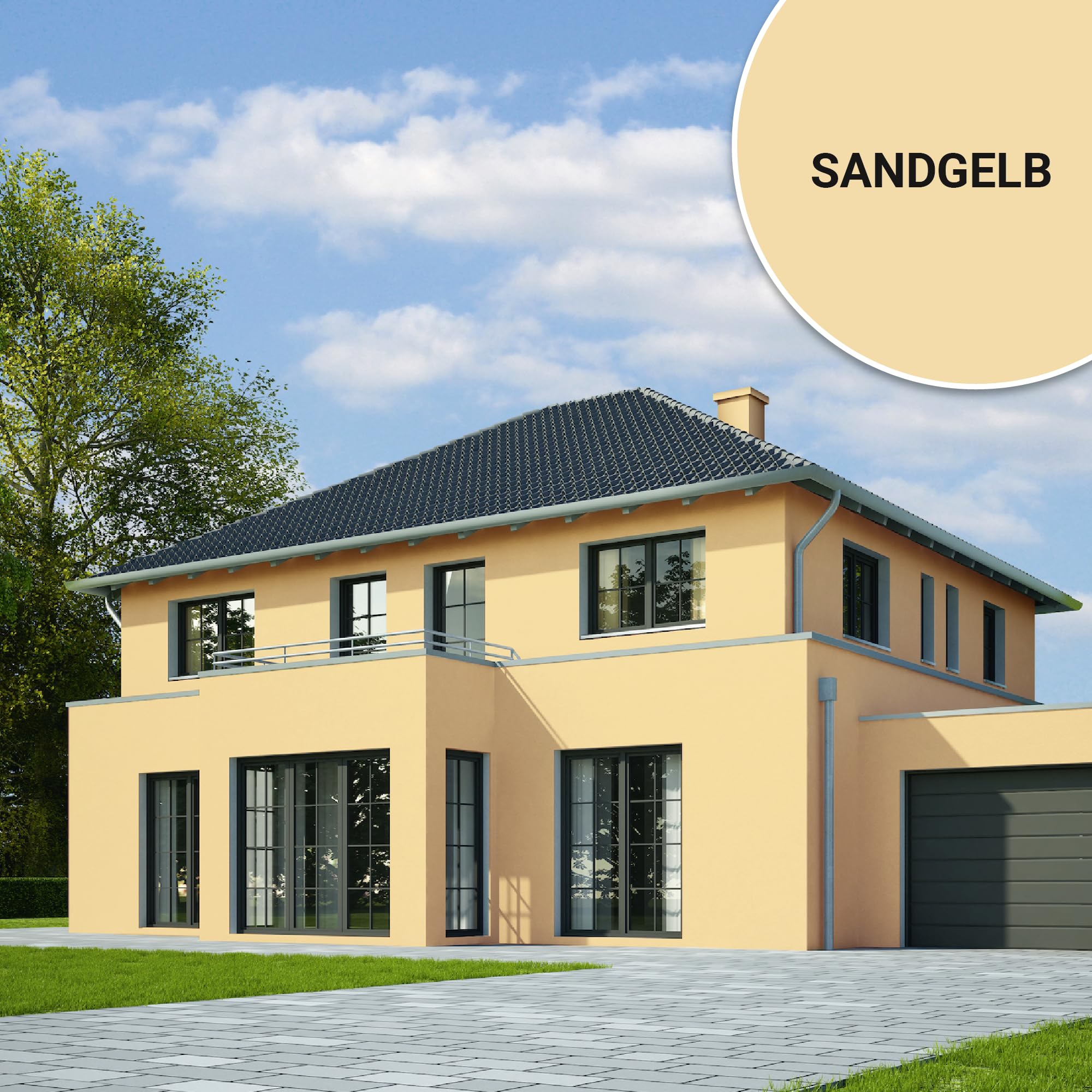 derendo Fassadenfarbe Gelb ULTRA Silikonharzfarbe Sandgelb aussen 10l | Für Putz Beton, Abperleffekt, wasserabweisend, UV-beständig, hohe Deckkraft, rissfüllend, diffusionsoffen, Made in Germany,