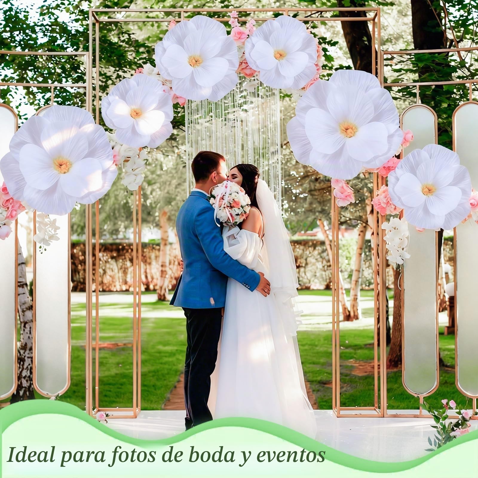 Norme - 3 flores gigantes blancas artificiales de papel, 40, 50, 60 centímetros, para decoración de boda, San Valentín, cumpleaños, ceremonia nupcial, fondo de habitación, fiesta, interior y exterior