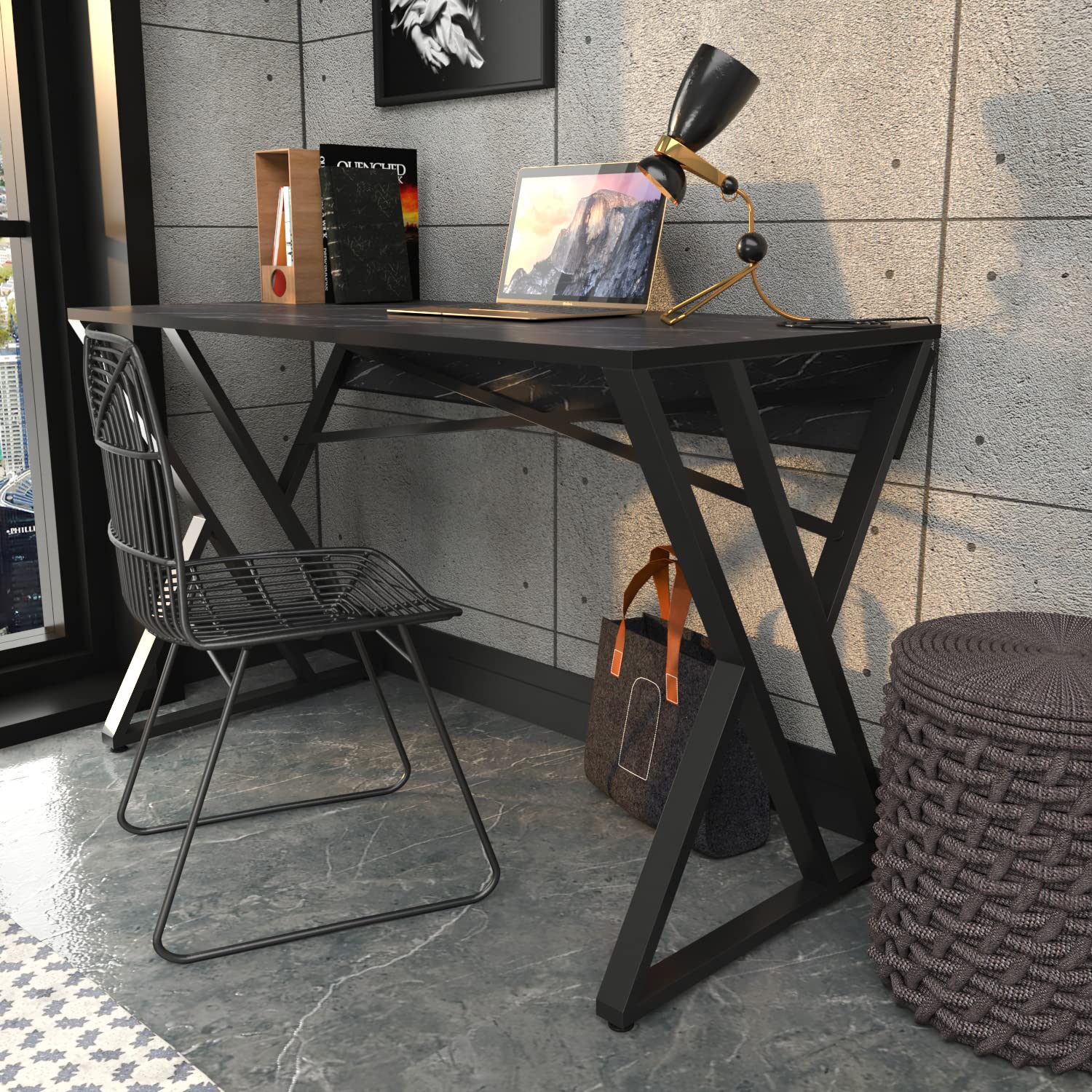 DECOROTIKA Gyza Bureau d'ordinateur, Bois d'ingénierie, Bendire/Noir