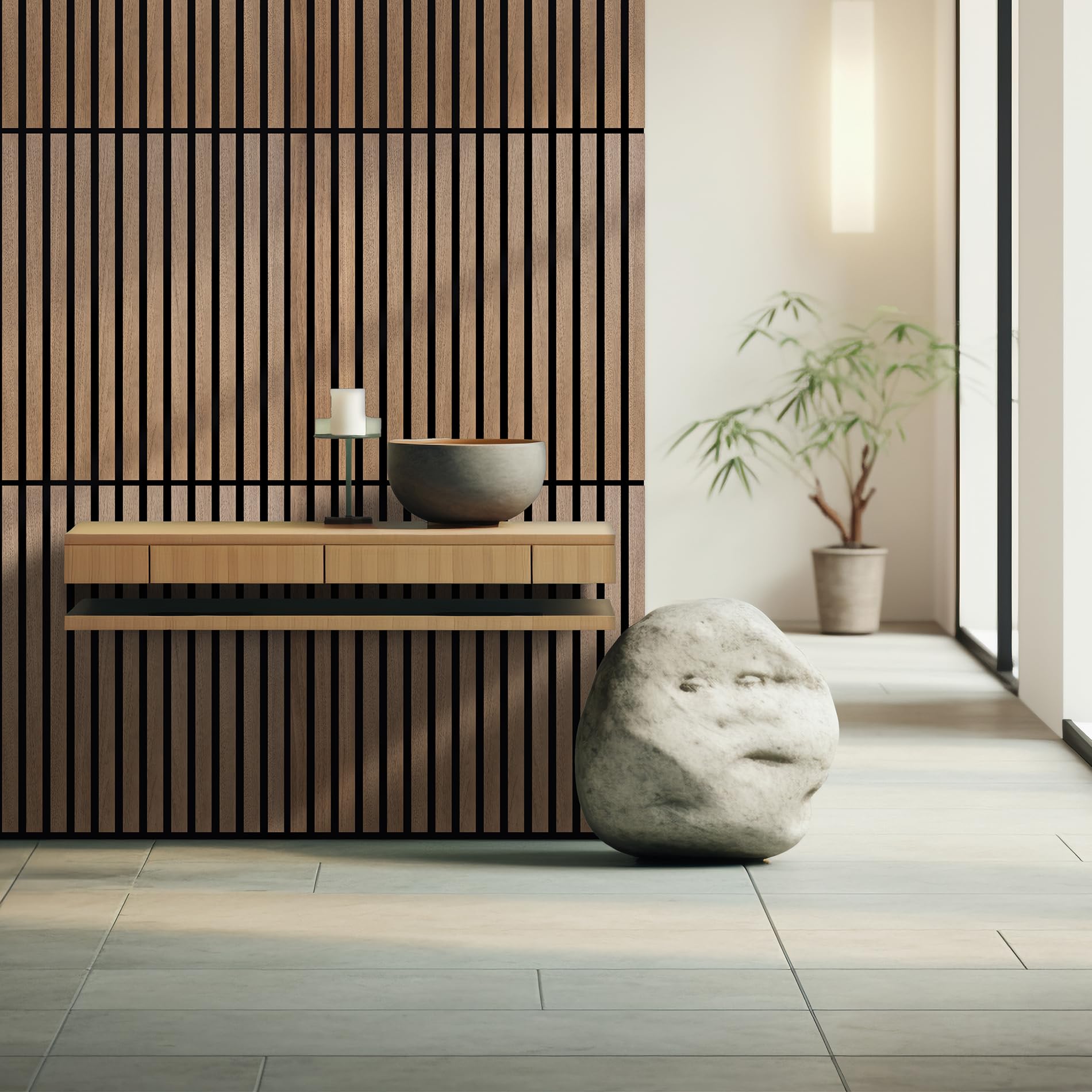 Phoenix Artpanel Paneles Acusticos Decorativos con Laminas de Madera y Fieltro para Pared 60 x 60 x 2.1 cm (8 Piezas, Walnut)