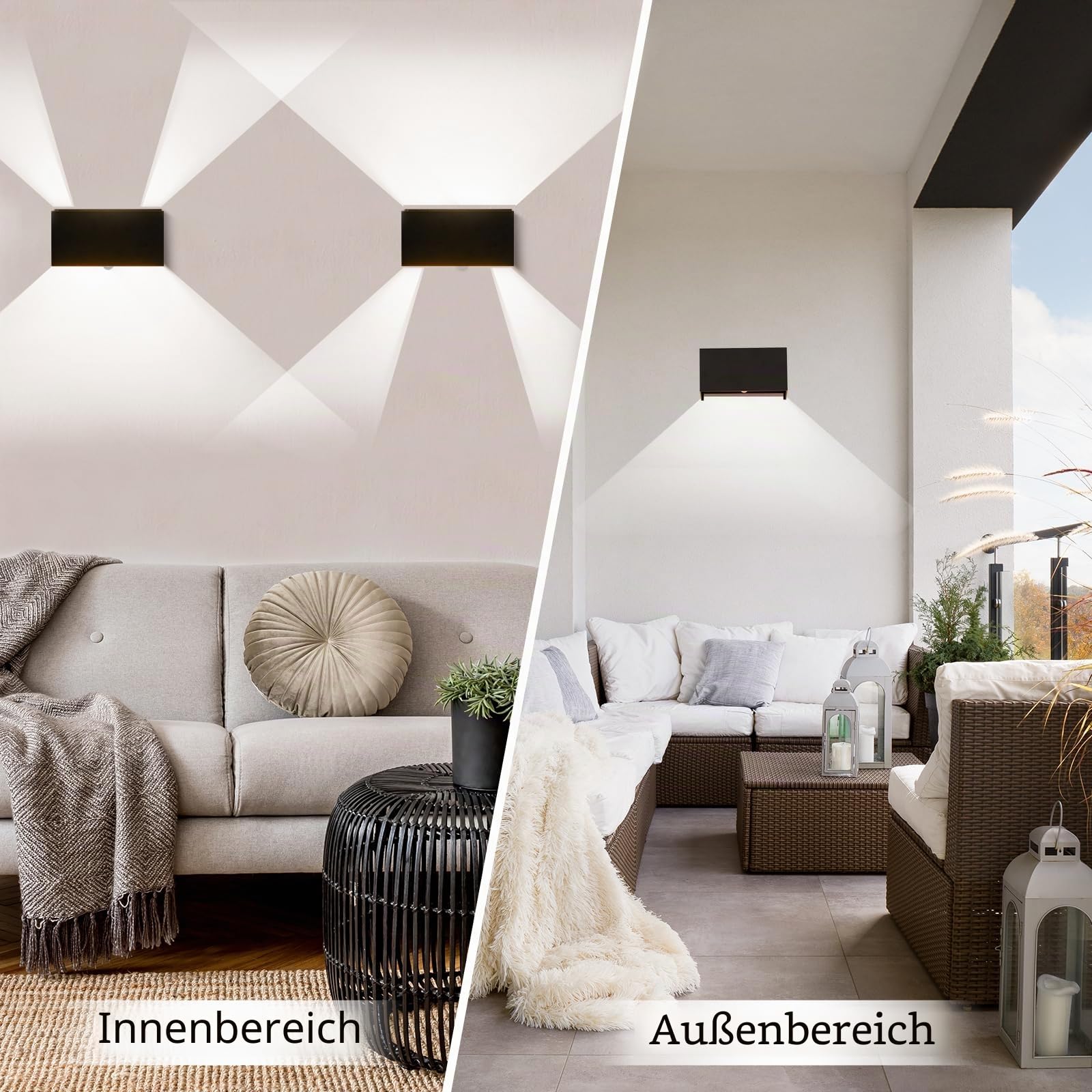 LED Außenlampe Außenleuchte mit Bewegungsmelder, Up Down Wandleuchte Wandlampe aussen Kaltweiss 6000K, IP65 Aussenlampe Aussenleuchte Wand, Außenbeleuchtung Ausenbeleutung Hauswand, Schwarz