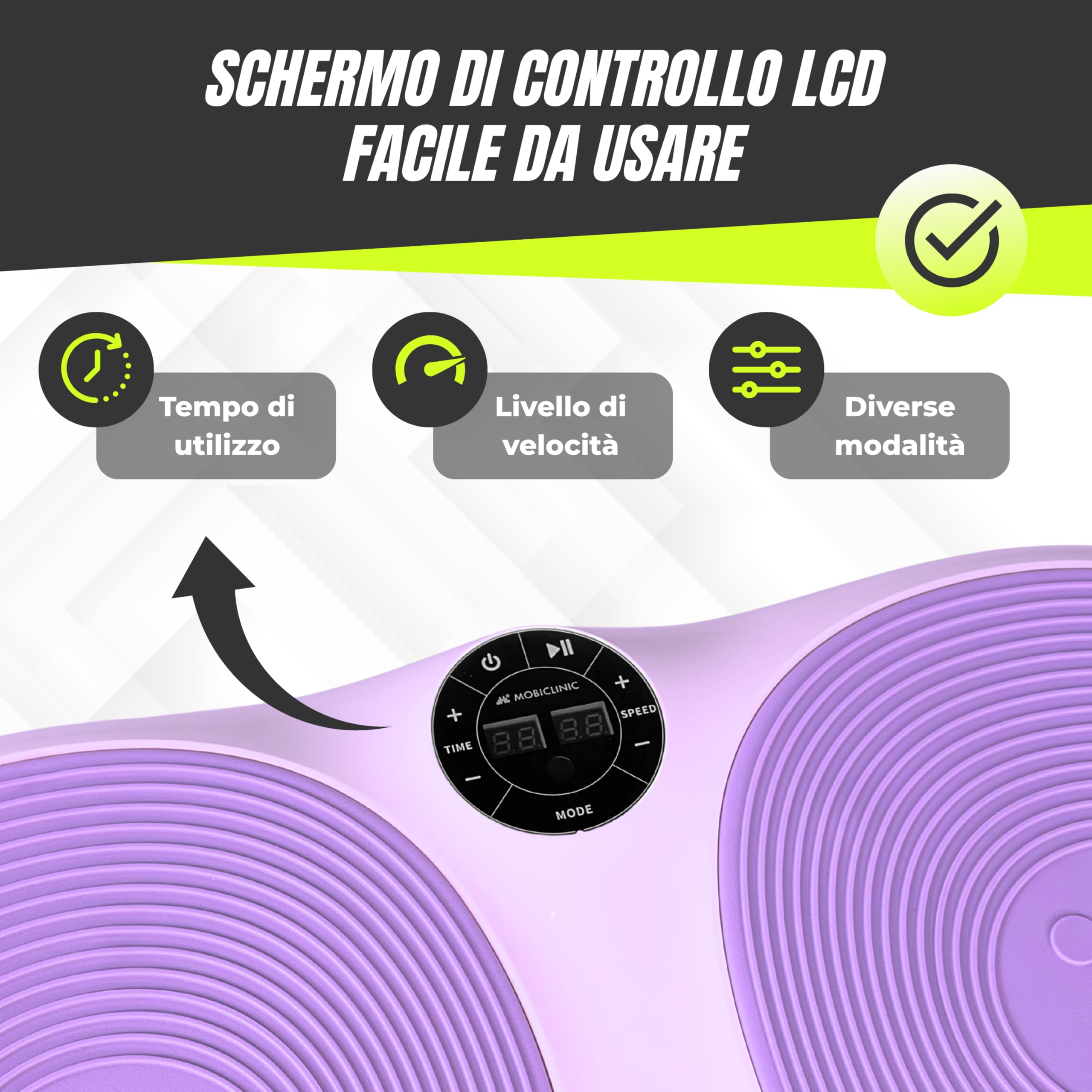 Mobiclinic®, Pedana Vibrante, 99 Livelli di Velocità, 9 Programmi di Allenamento, Fasce Elastiche e Telecomando, 200W, Tonificazione, Potenziamento Muscolare, Ideale per la Casa, Fino a 150 kg, Karol