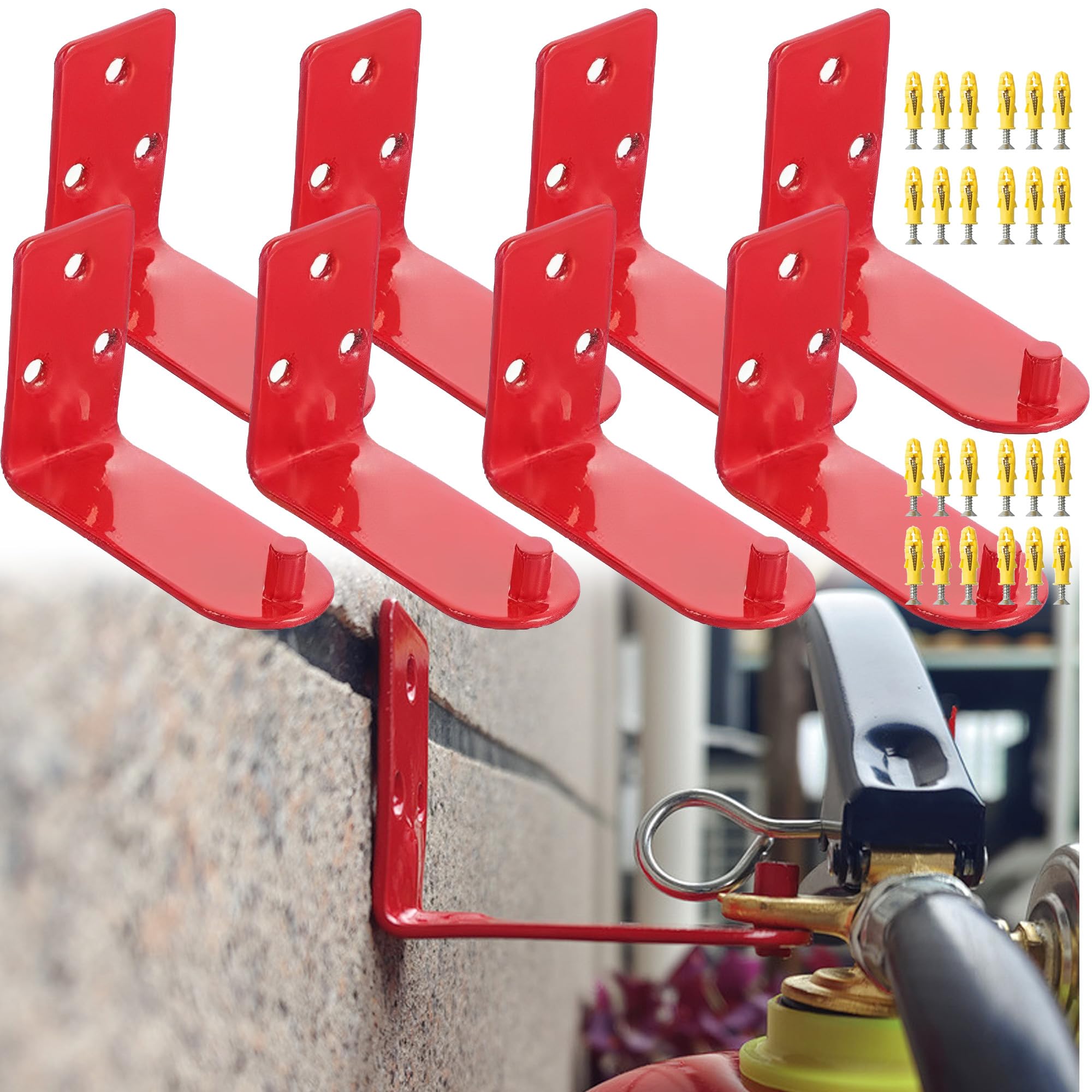 8PCS Fire Extinguisher Holder, Universal Fire Mount For Fire Extinguishers, Fire Hook For Up To 8kg, Expansion Screws, For Home, Office, Schools, Commercial, Small and compact (Style 1)